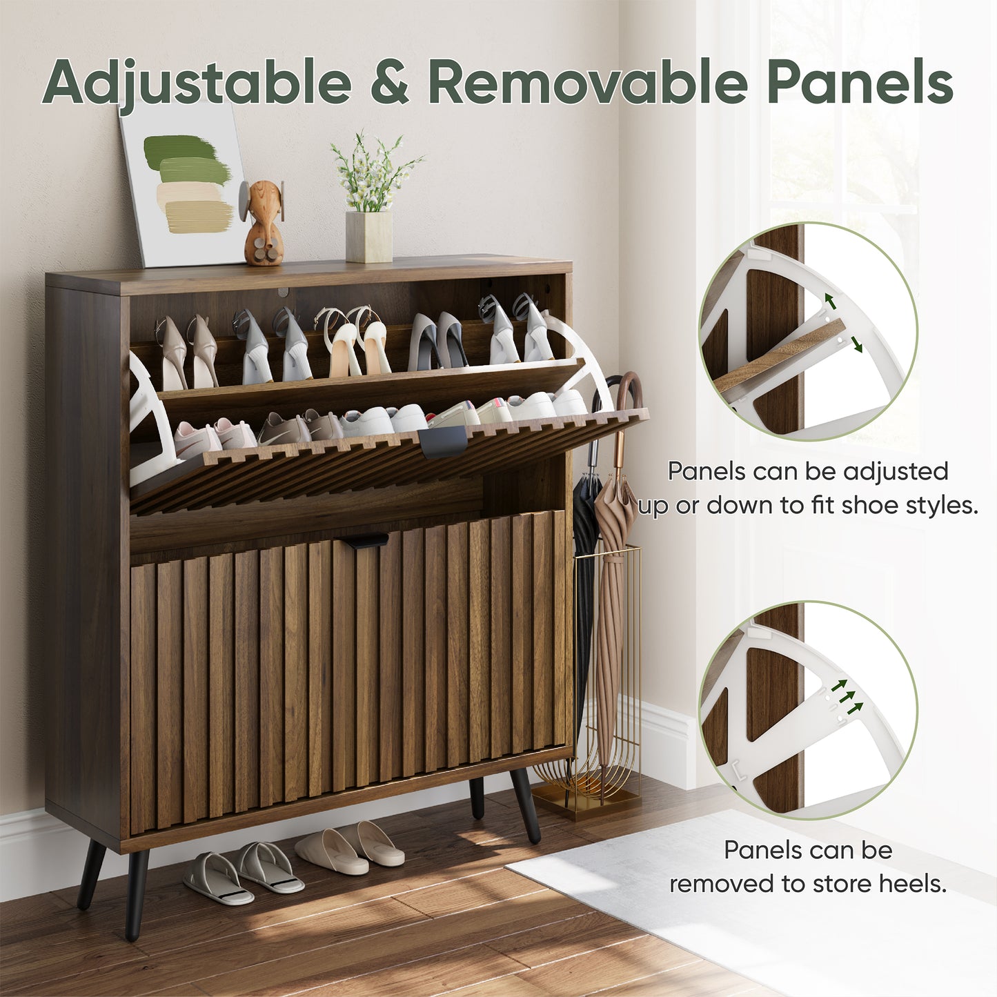 Semiocthome Shoe Cabinet with 2 Fluted Flip Drawers Freestanding Shoe Organizer for Entryway