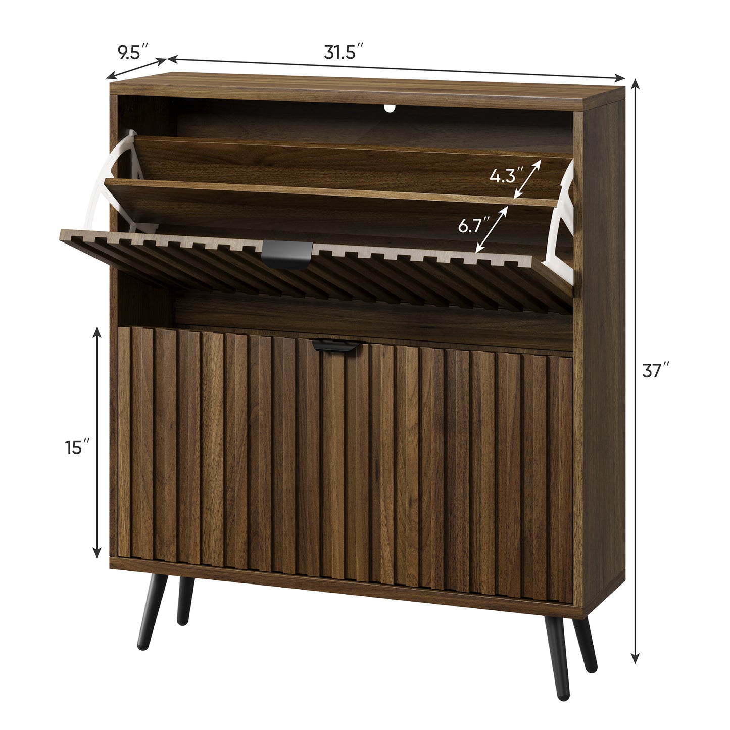 Semiocthome Shoe Cabinet with 2 Fluted Flip Drawers Freestanding Shoe Organizer for Entryway