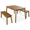 Algherohein Wood 3 Pieces Patio Table and Chairs,Outdoor Picnic Dining Set with 2 Benches