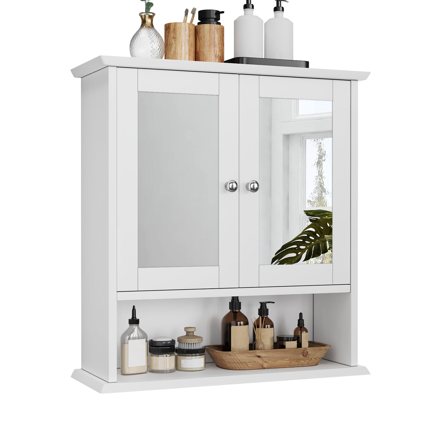Algherohein Bathroom Cabinet Storage with Mirror,Medicine Cabinet over The Toilet Shelf,White