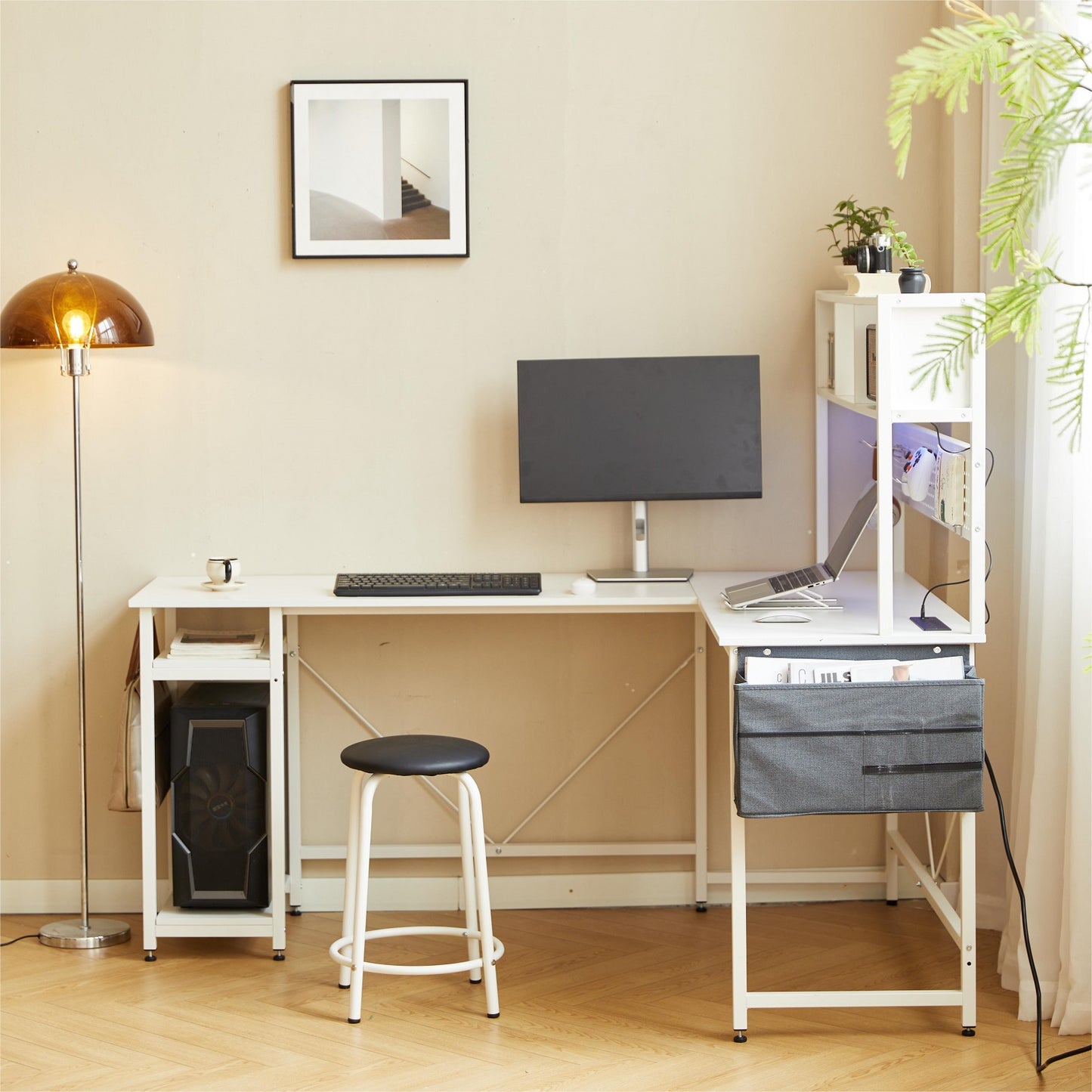 Algherohein Computer Desk Gaming Desk,L Shape Black Storage Office Table