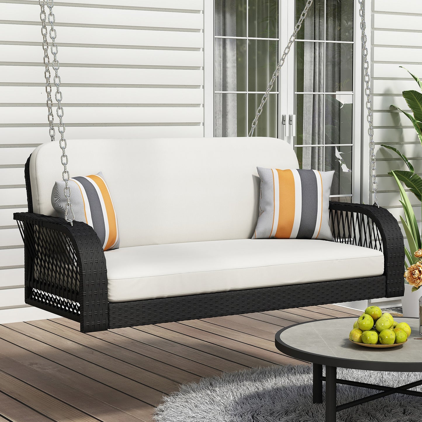Algherohein 2-3 Seat Outside Porch Swing Set for Adults,Patio Garden Swing Hanging Chair