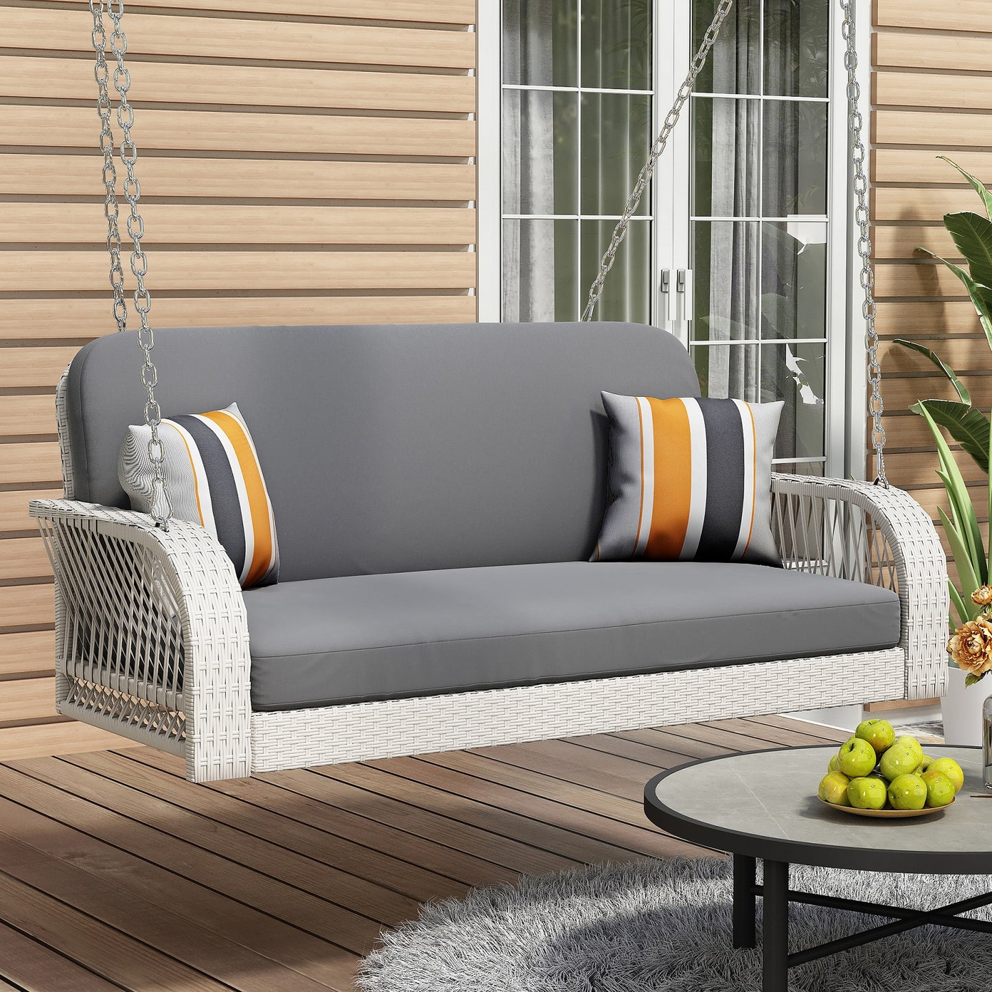 Algherohein 2-3 Seat Outside Porch Swing Set for Adults,Patio Garden Swing Hanging Chair