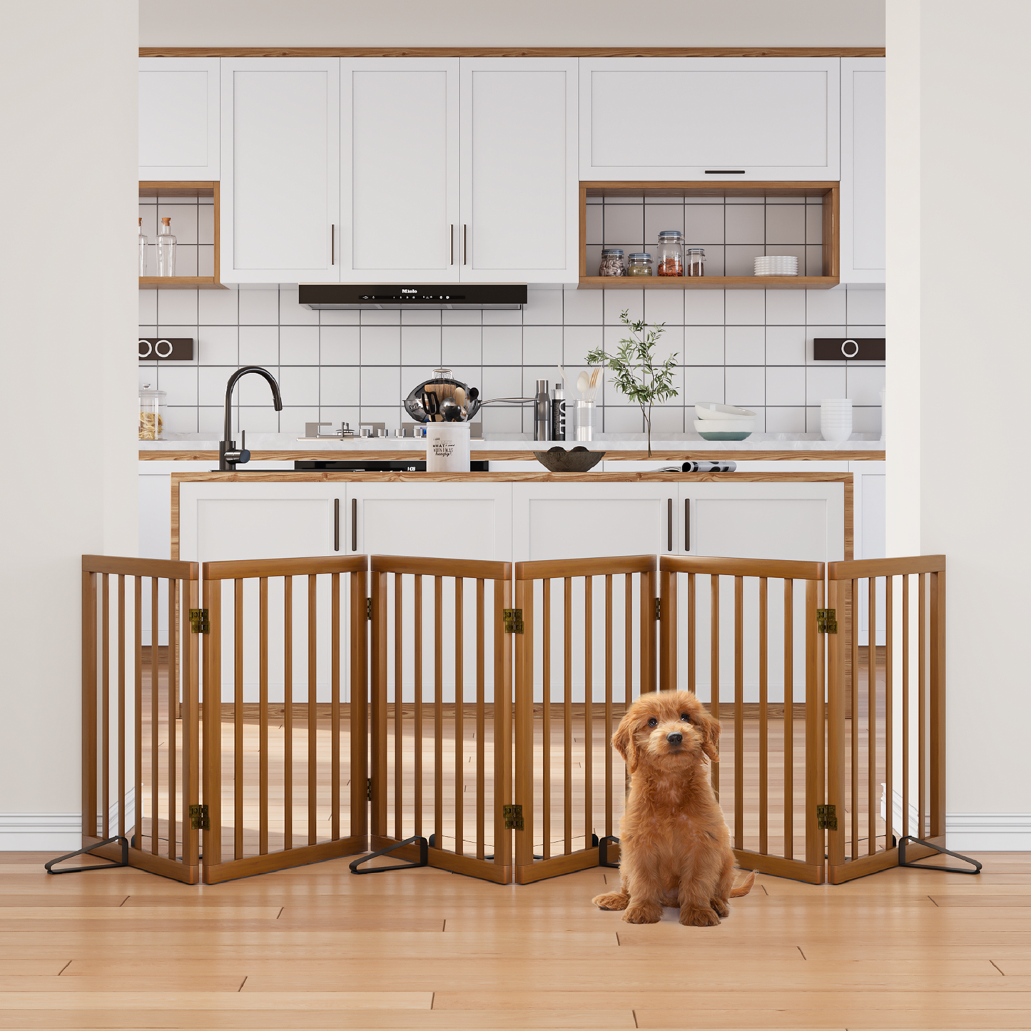 Algherohein Dog Gate for Inside,Bamboo Freestanding Pet Gate for Doorways
