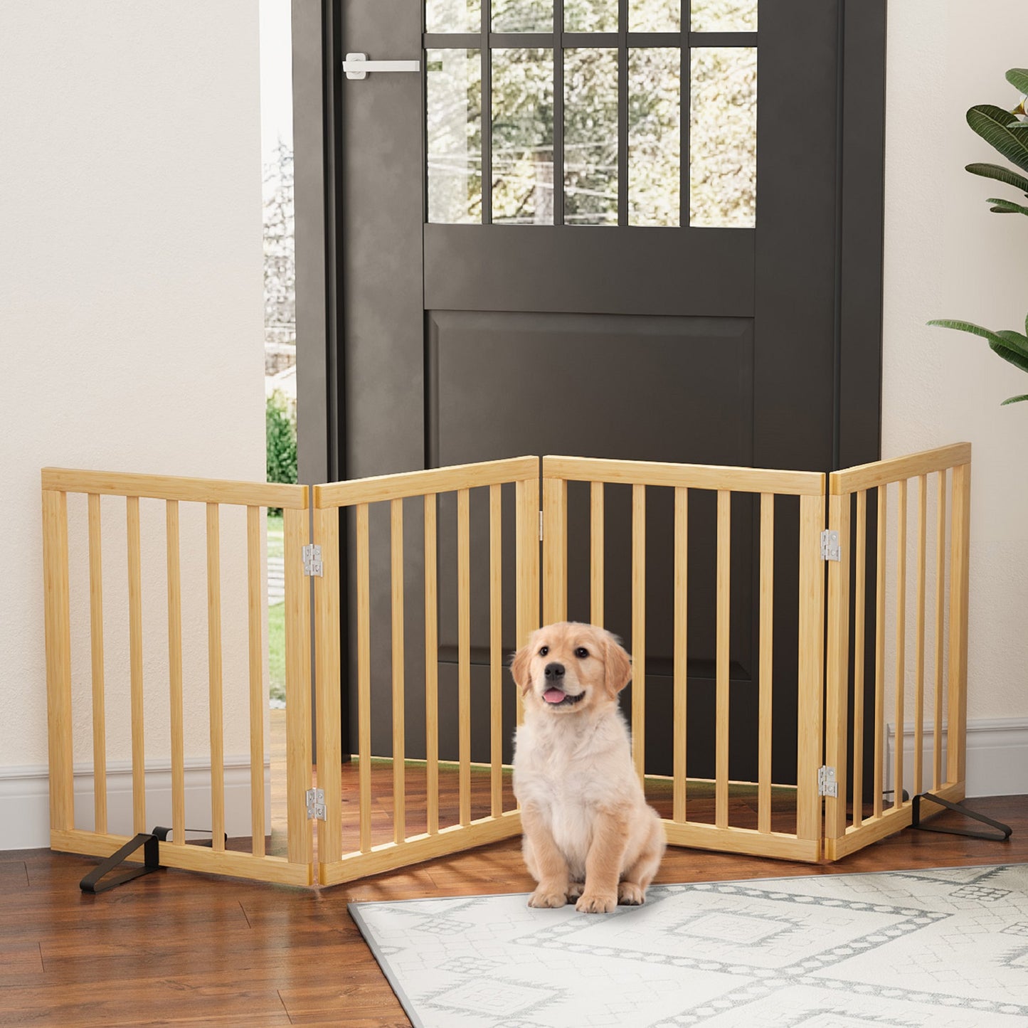 Algherohein Dog Gate for Inside,Bamboo Freestanding Pet Gate for Doorways