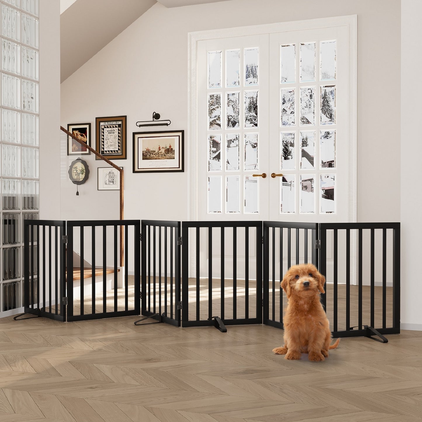 Algherohein Dog Gate for Inside,Bamboo Freestanding Pet Gate for Doorways