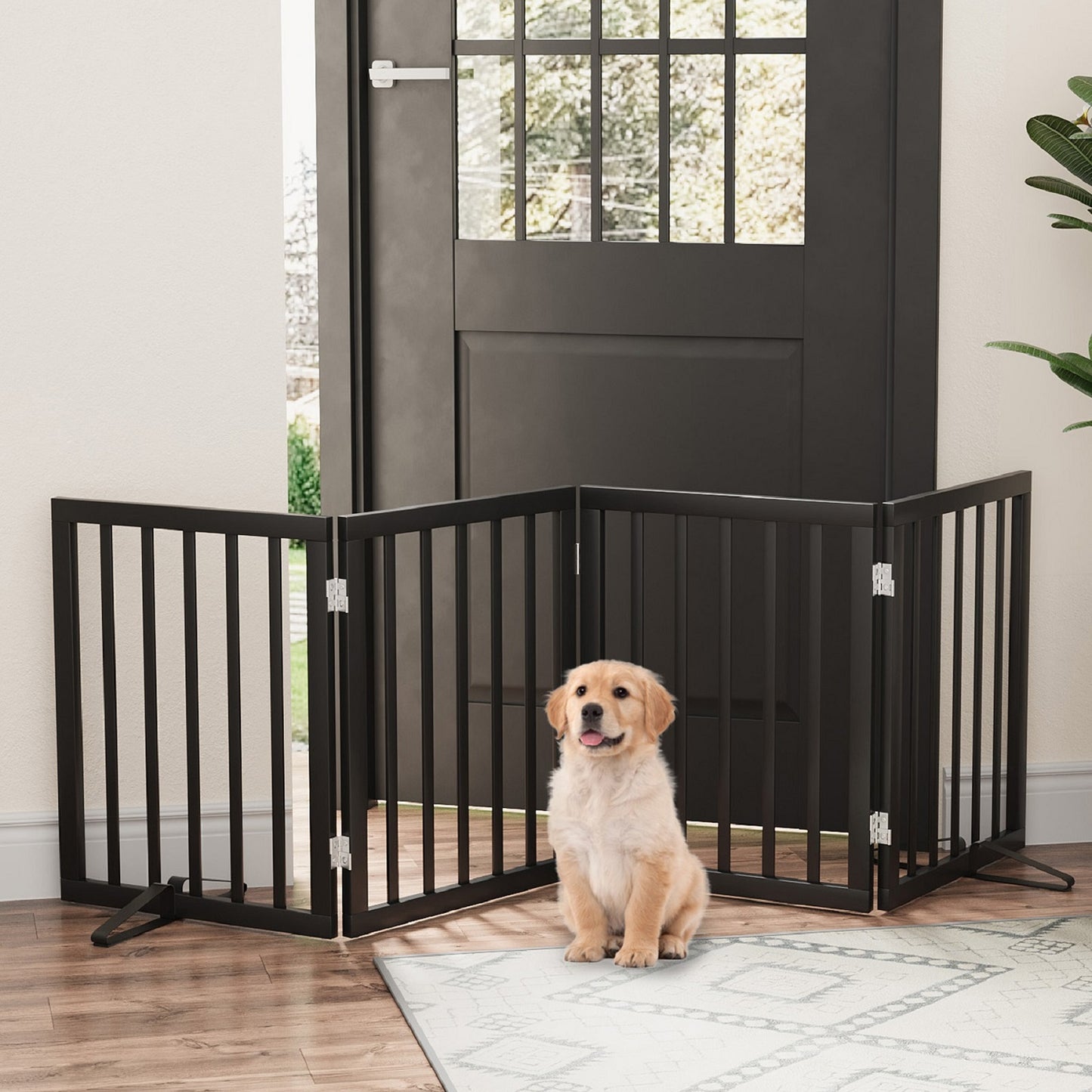 Algherohein Dog Gate for Inside,Bamboo Freestanding Pet Gate for Doorways