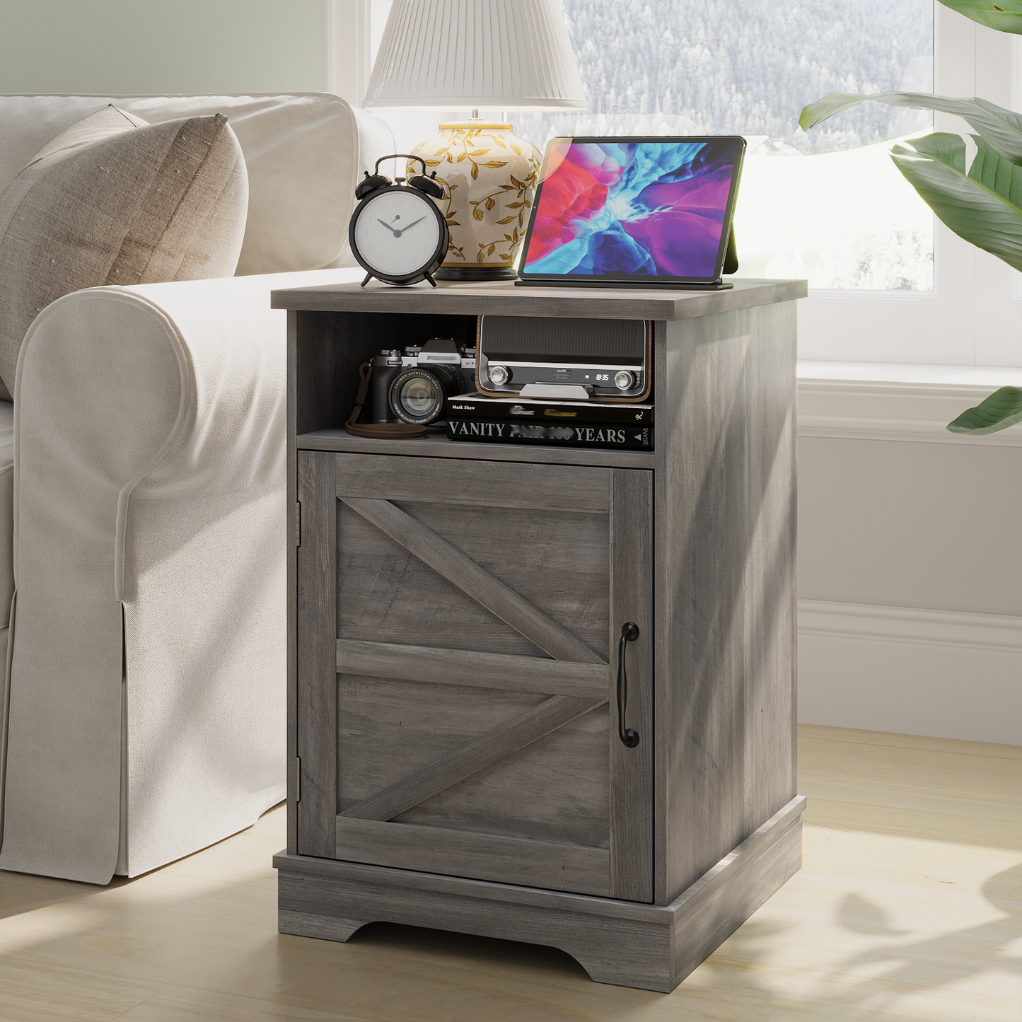 Algherohein Farmhouse Nightstand with Charging Station,Night Stands for Bedroom