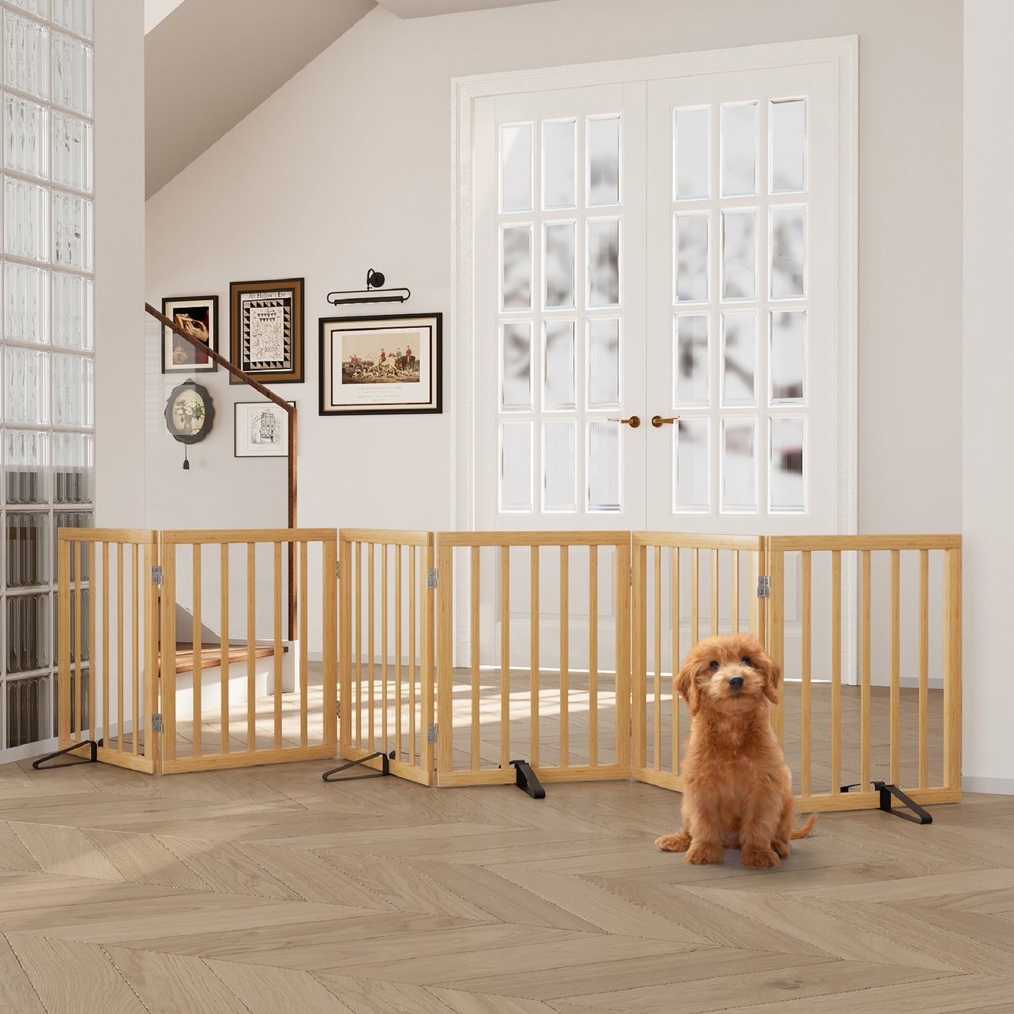 Algherohein Dog Gate for Inside,Bamboo Freestanding Pet Gate for Doorways