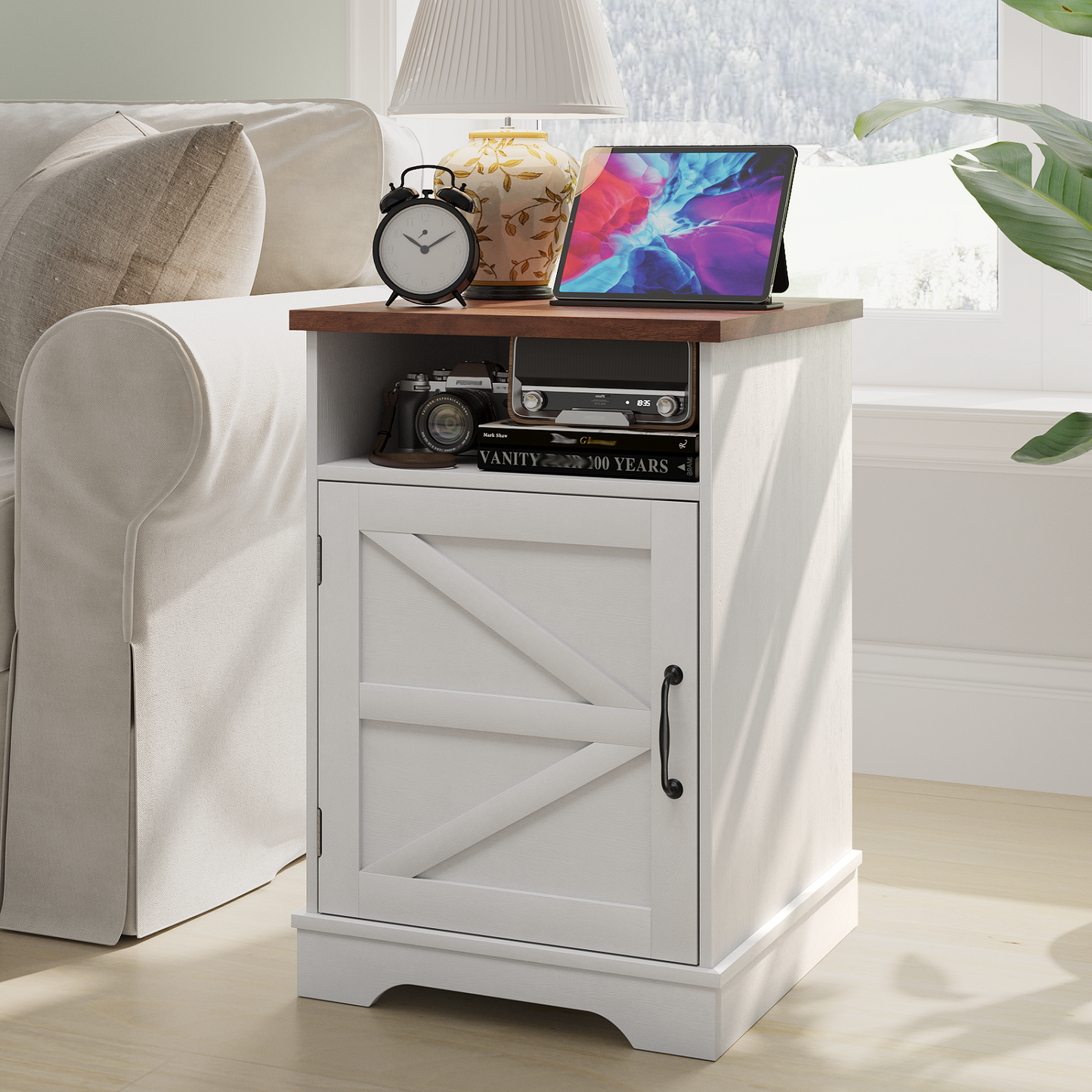 Algherohein Farmhouse Nightstand with Charging Station,Night Stands for Bedroom