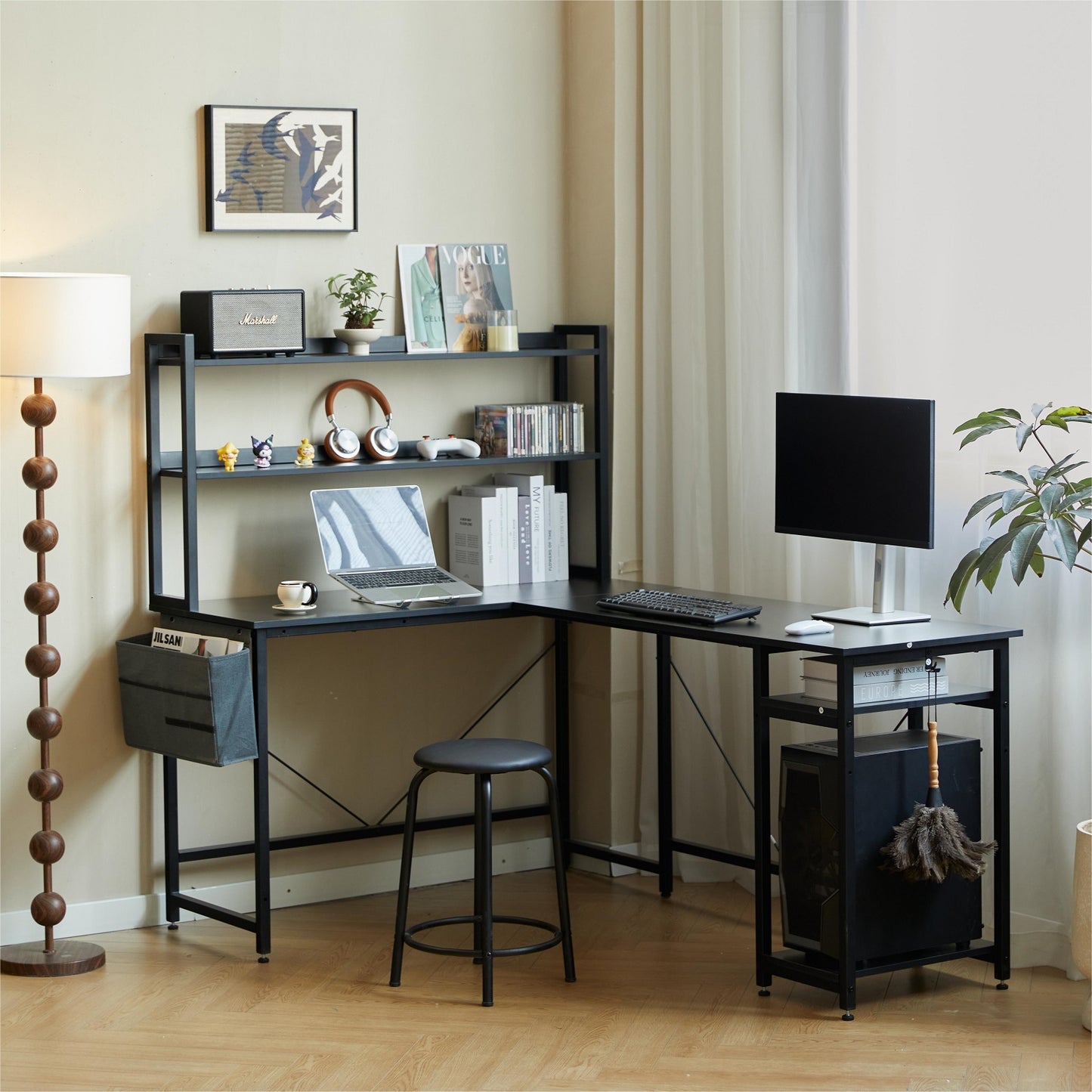 Algherohein Computer Desk Gaming Desk,L Shape Black Storage Office Table