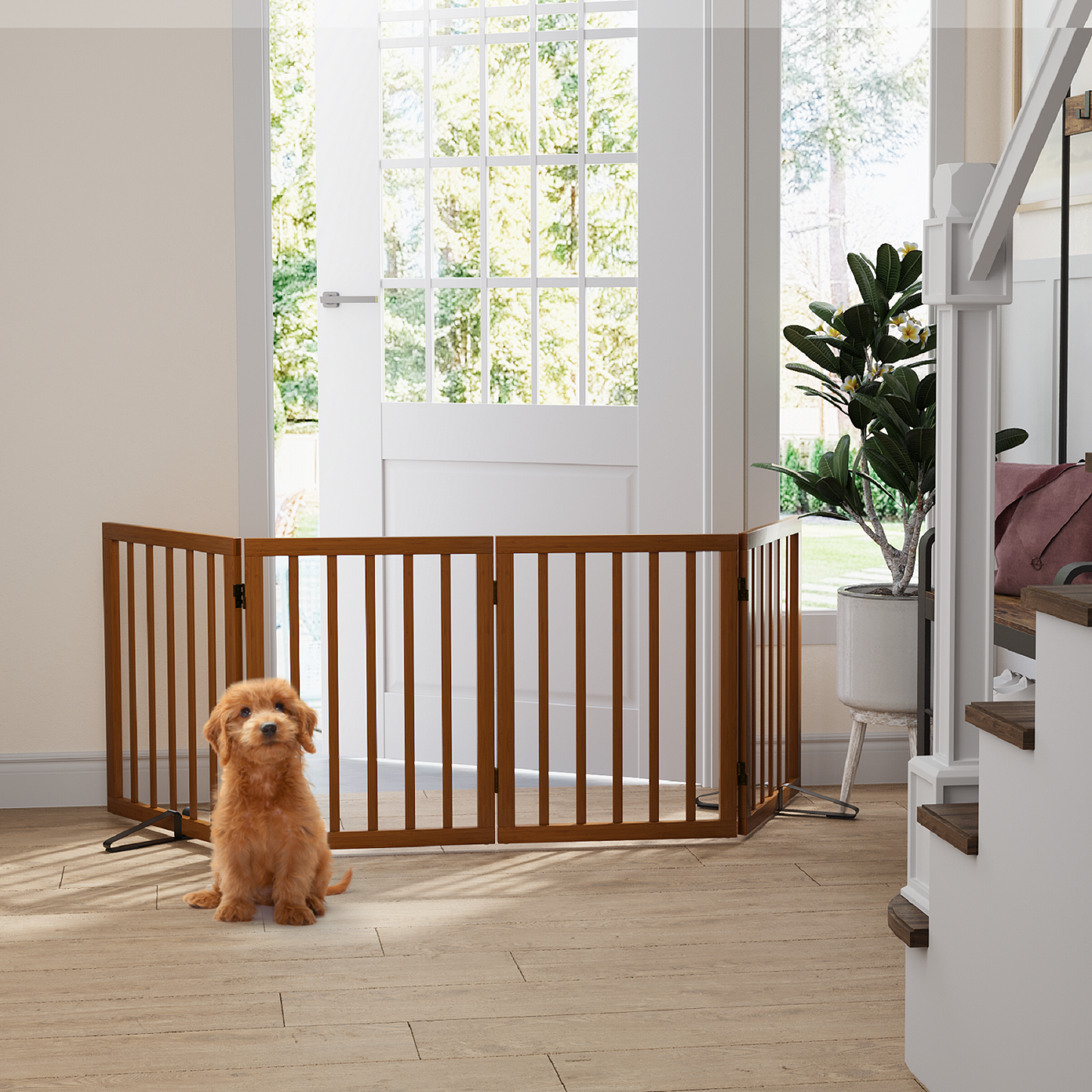 Algherohein Dog Gate for Inside,Bamboo Freestanding Pet Gate for Doorways