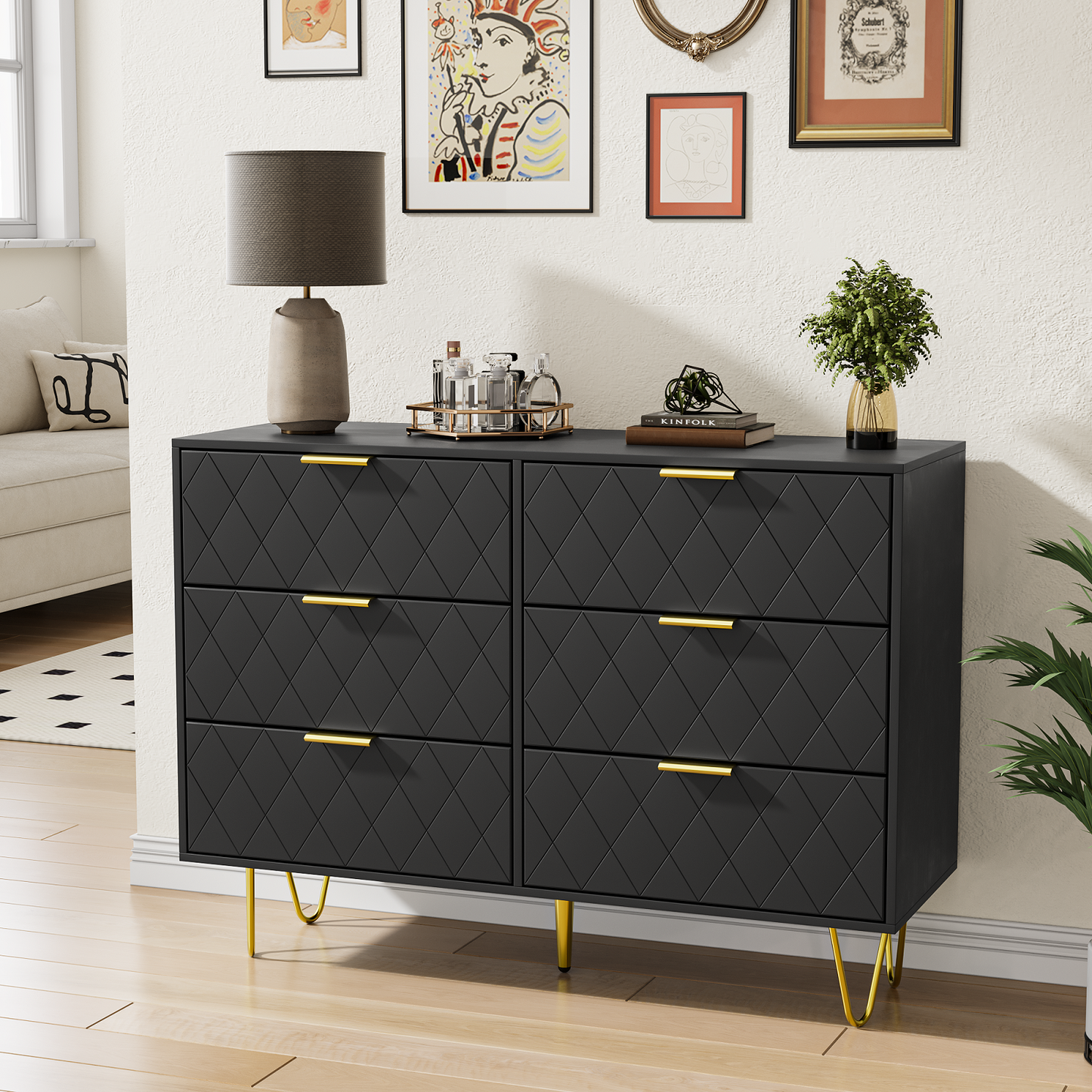 Algherohein 6 Drawers Dressers for Bedroom,Double Chest of Drawers