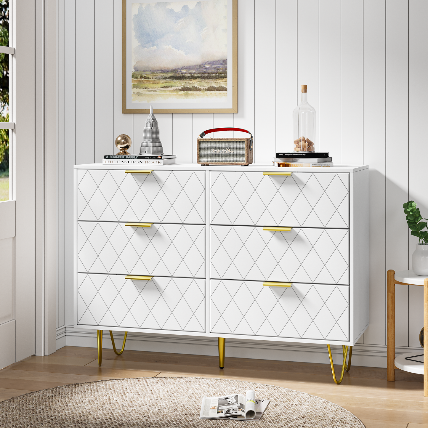 Algherohein 6 Drawers Dressers for Bedroom,Double Chest of Drawers
