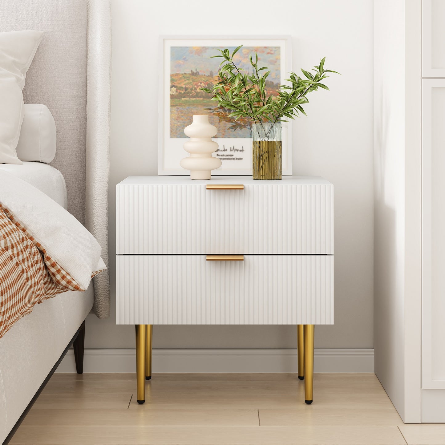 Semiocthome Night Stands for Bedroom with Wave Pattern,Modern End Tables with 2 Drawer