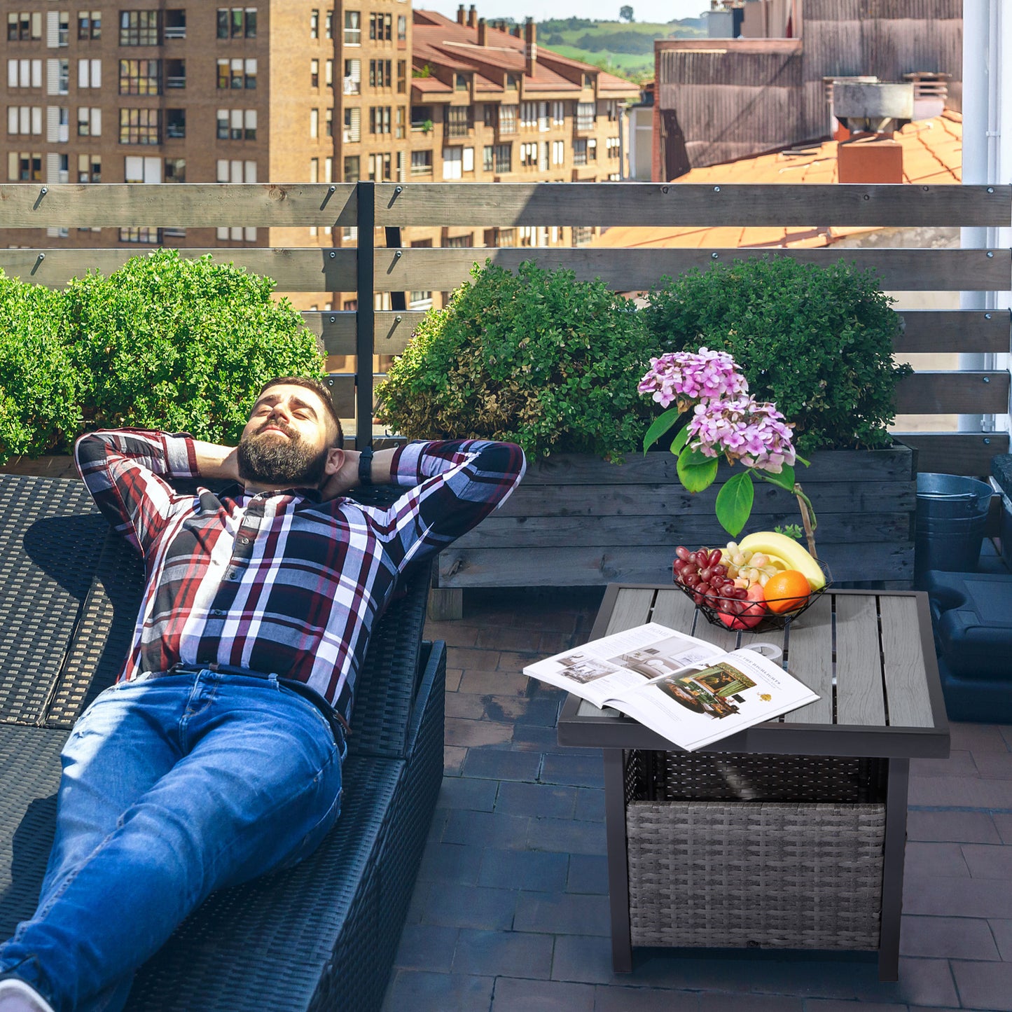 Algherohein Rattan Patio Square Tables with Umbrella Hole for Outdoor,18in H Small Side Tables