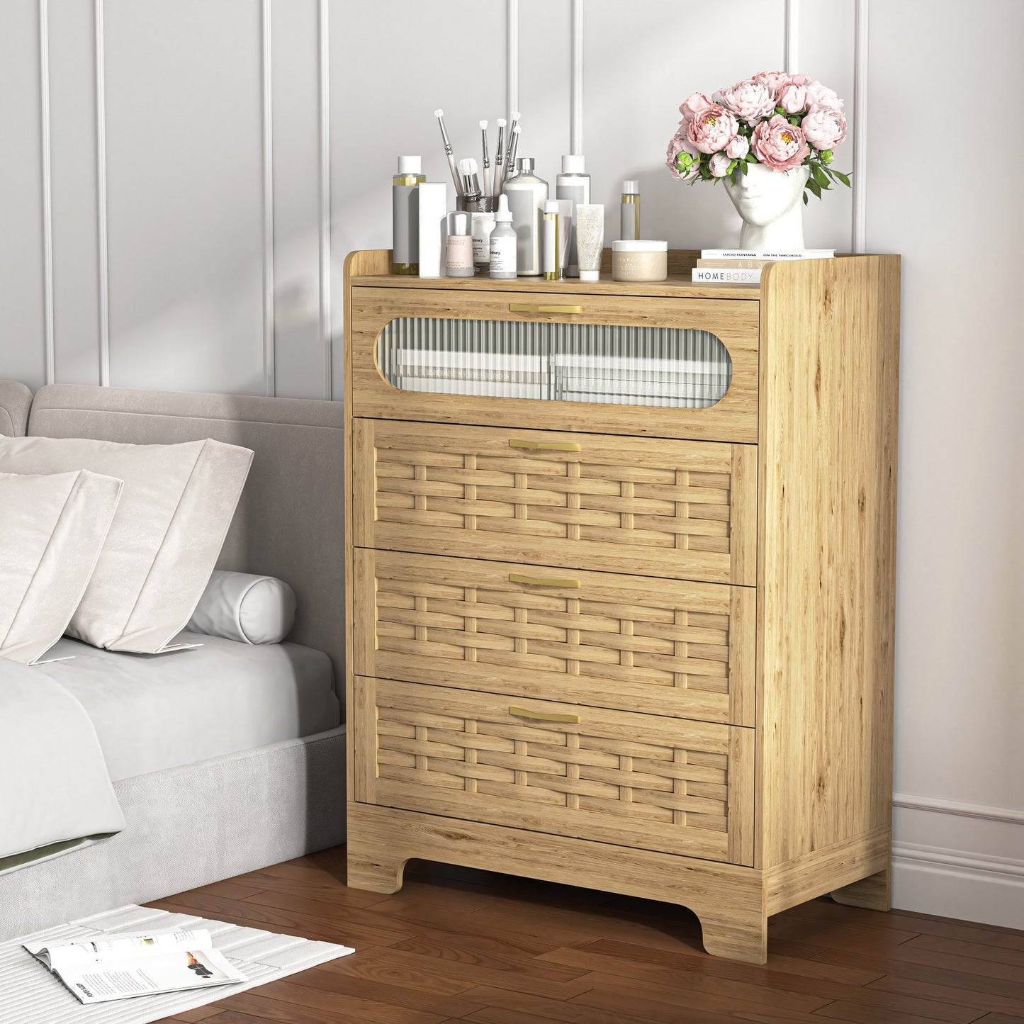 Algherohein Wood Farmhouse Drawer Dresser for Bedroom,Storage Cabinet Chest of Drawers,Adult