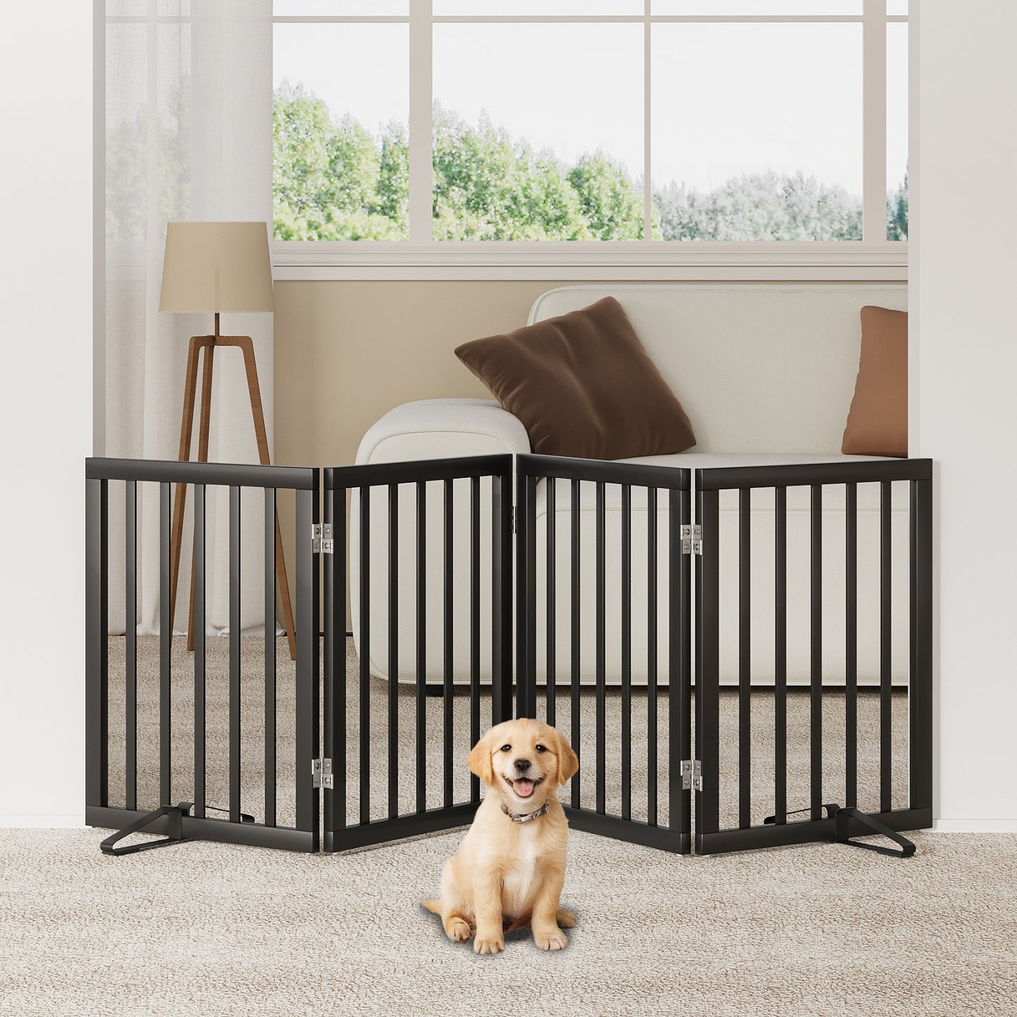 Algherohein Dog Gate for Inside,Bamboo Freestanding Pet Gate for Doorways