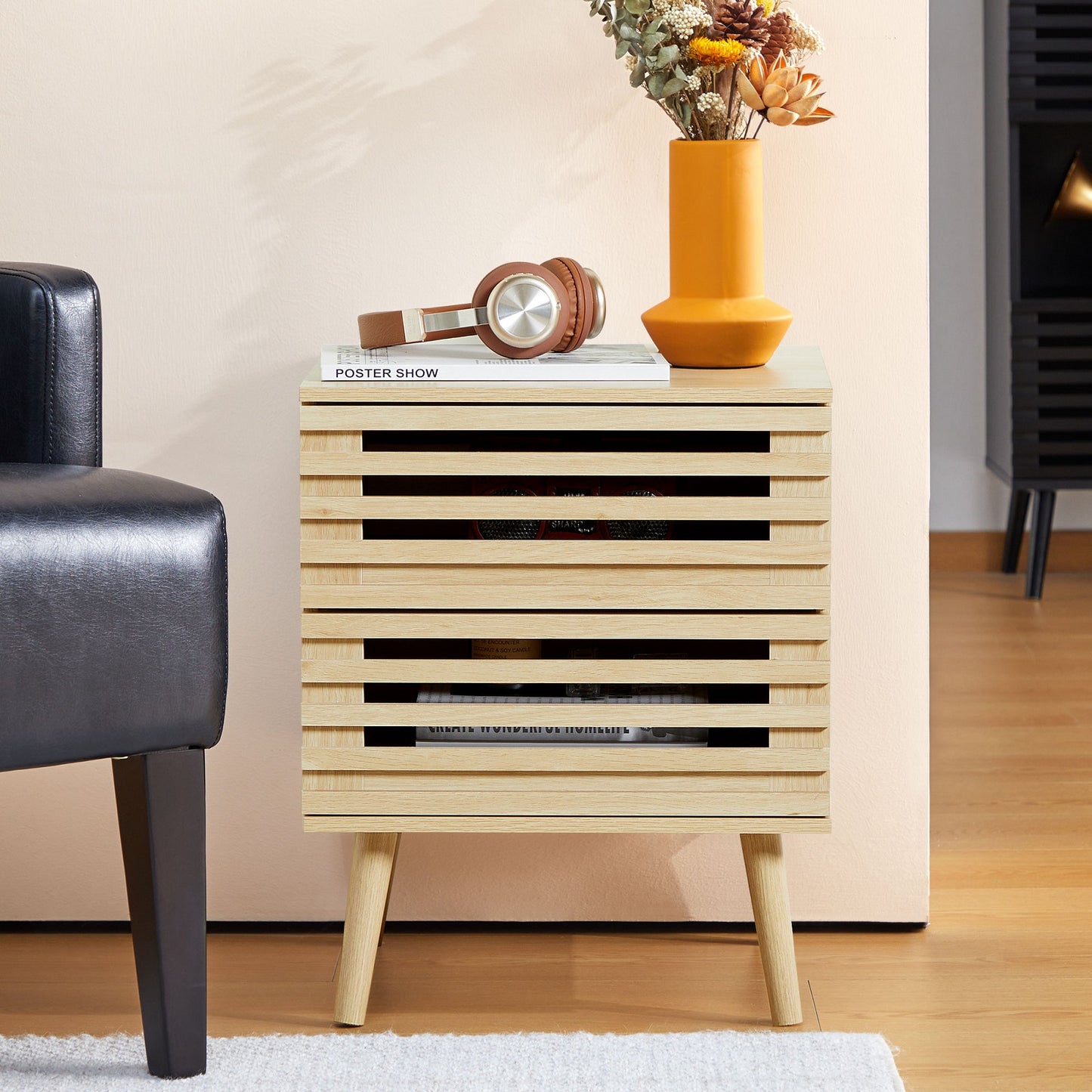 Algherohein Bedroom Wood Nightstand Set of 2 with Hollowed-Out Drawer,Living Room Side Tables