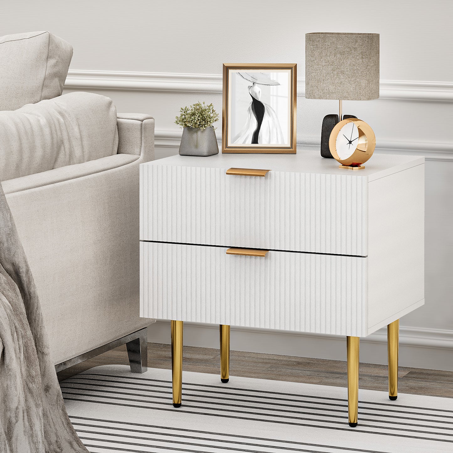 Semiocthome Night Stands for Bedroom with Wave Pattern,Modern End Tables with 2 Drawer
