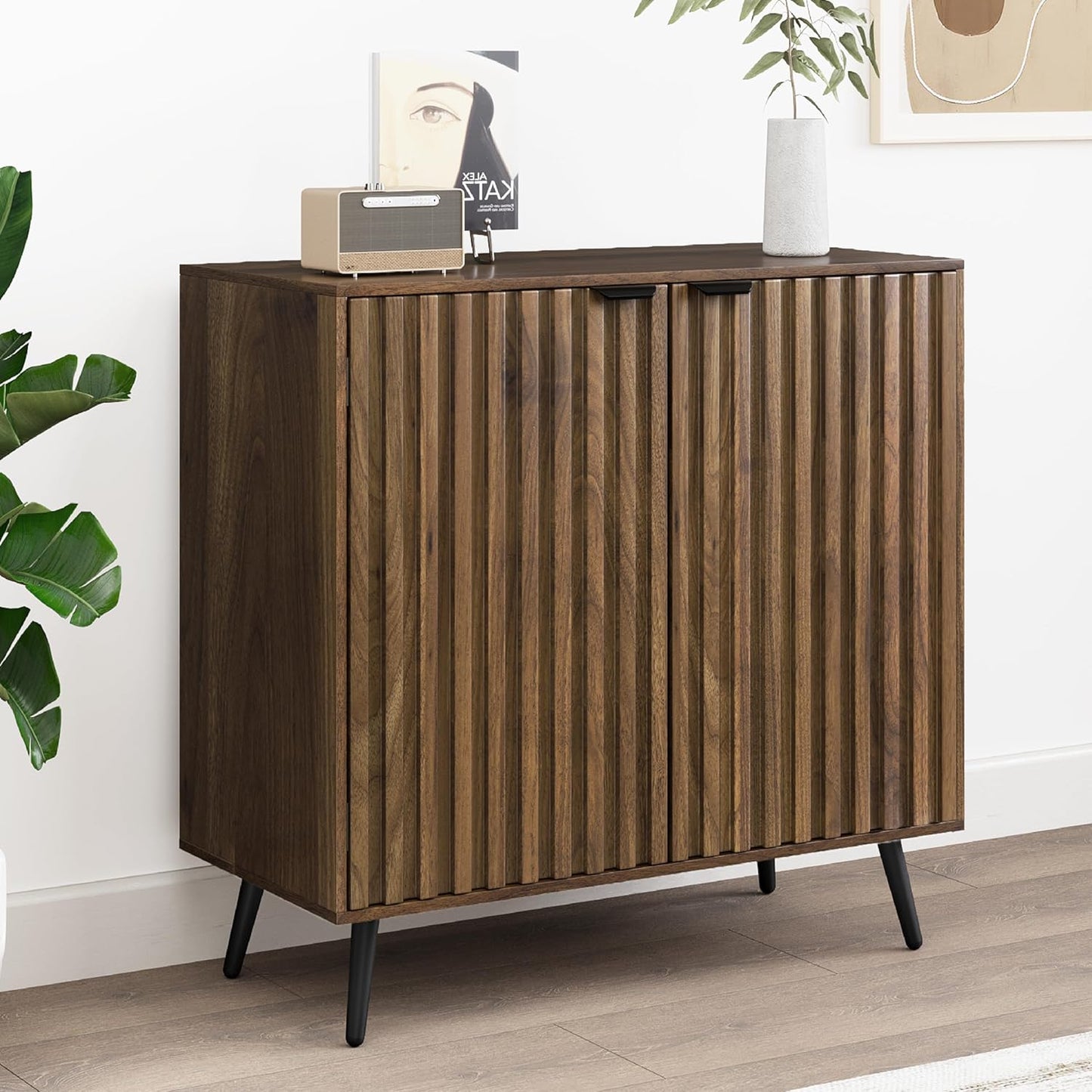 Semiocthome Sideboard Buffet Cabinet with 2 Fluted Doors and Adjustable Shelves for Kitchen