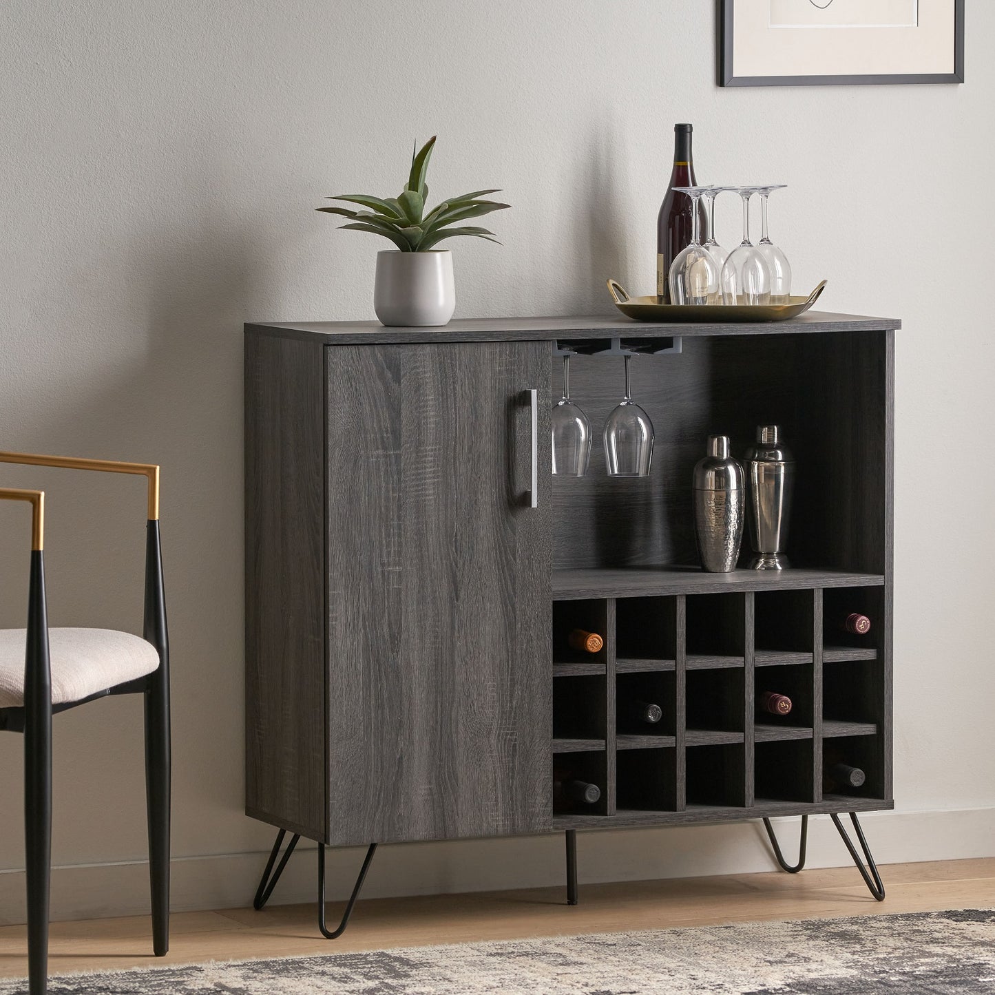Algherohein 1 Door Wine Rack Bar Cabinet,Kitchen Buffet Cabinet Sideboard,Gray