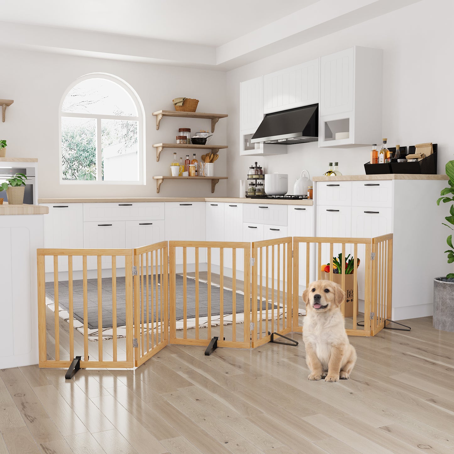 Algherohein Dog Gate for Inside,Bamboo Freestanding Pet Gate for Doorways