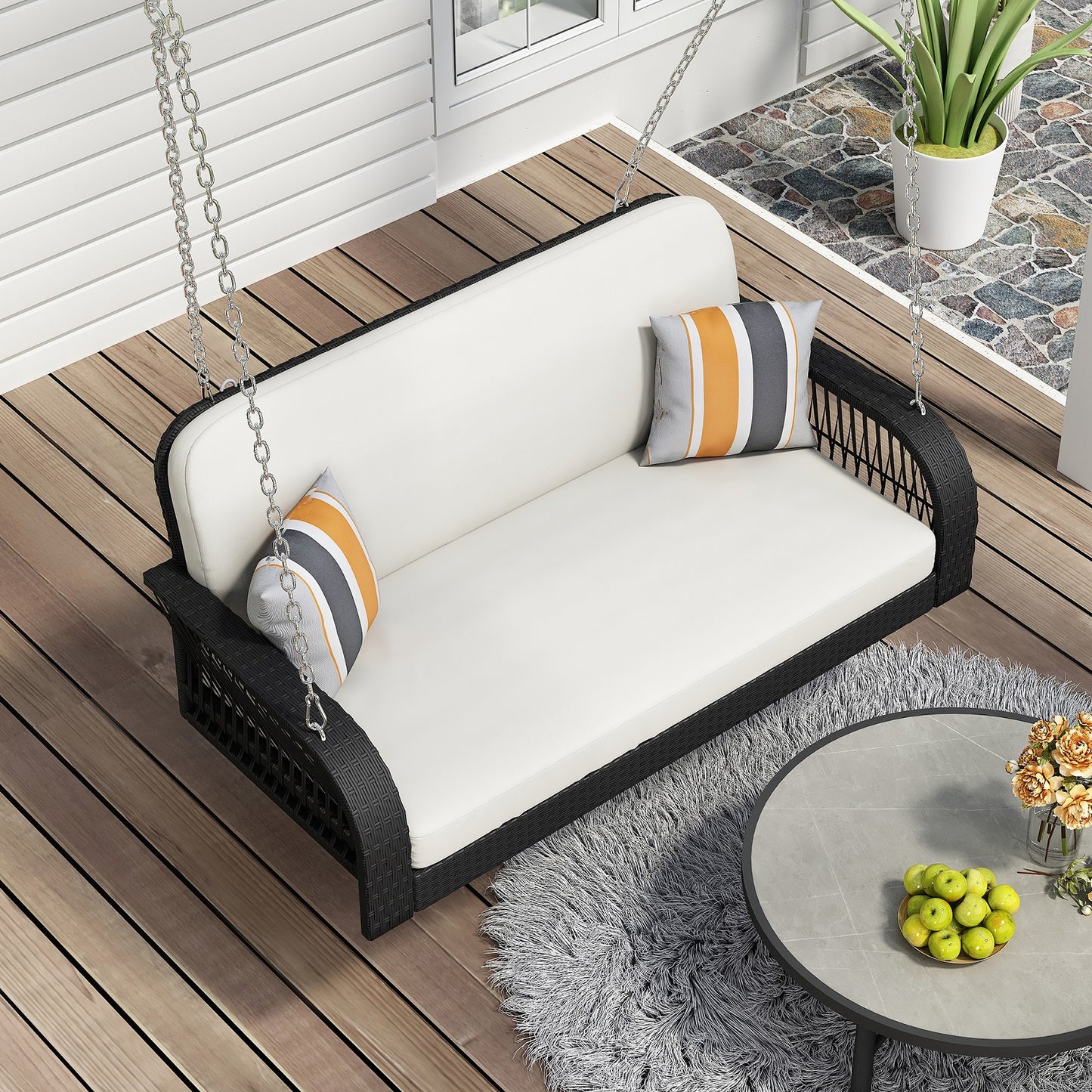 Algherohein 2-3 Seat Outside Porch Swing Set for Adults,Patio Garden Swing Hanging Chair