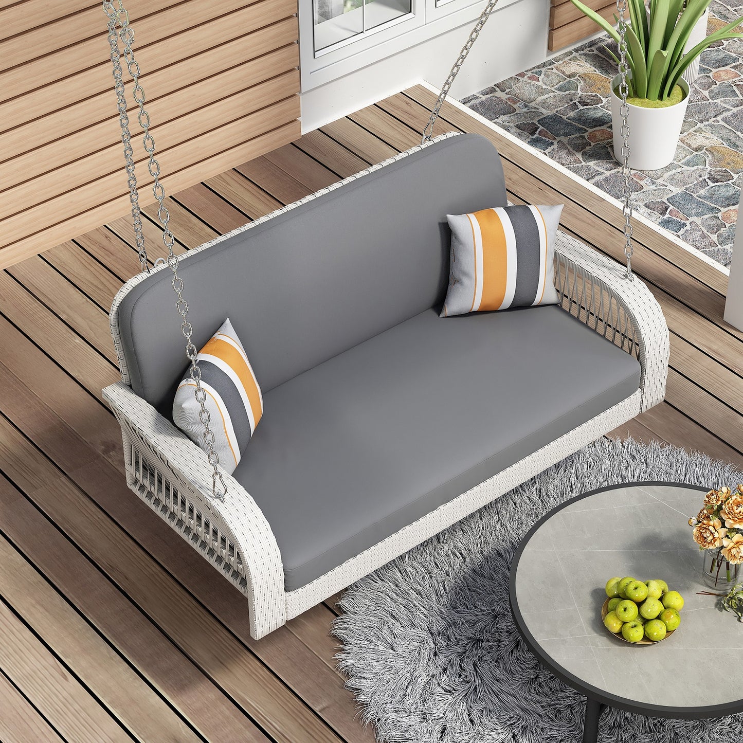 Algherohein 2-3 Seat Outside Porch Swing Set for Adults,Patio Garden Swing Hanging Chair