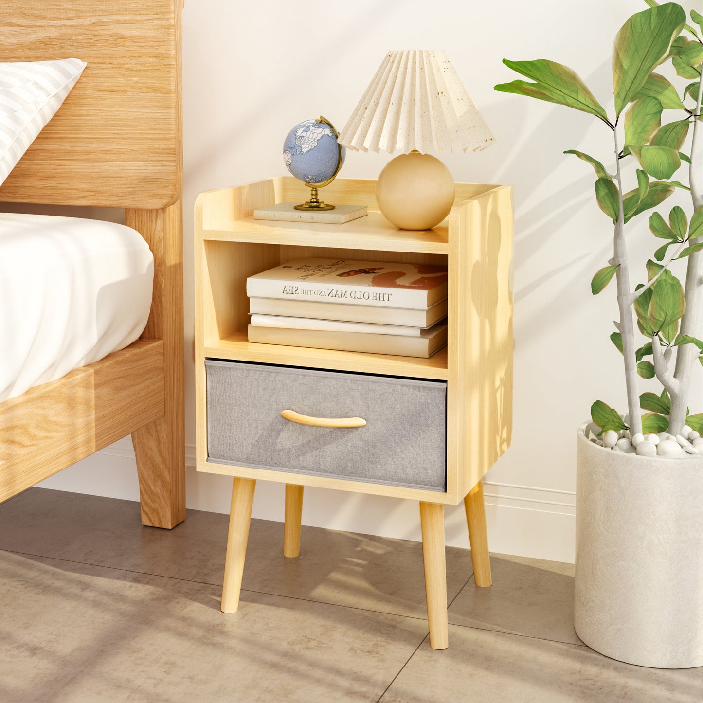 Semiocthome Nightstand with Fabric Drawer and Open Storage Cabinet Bedside for Bedroom