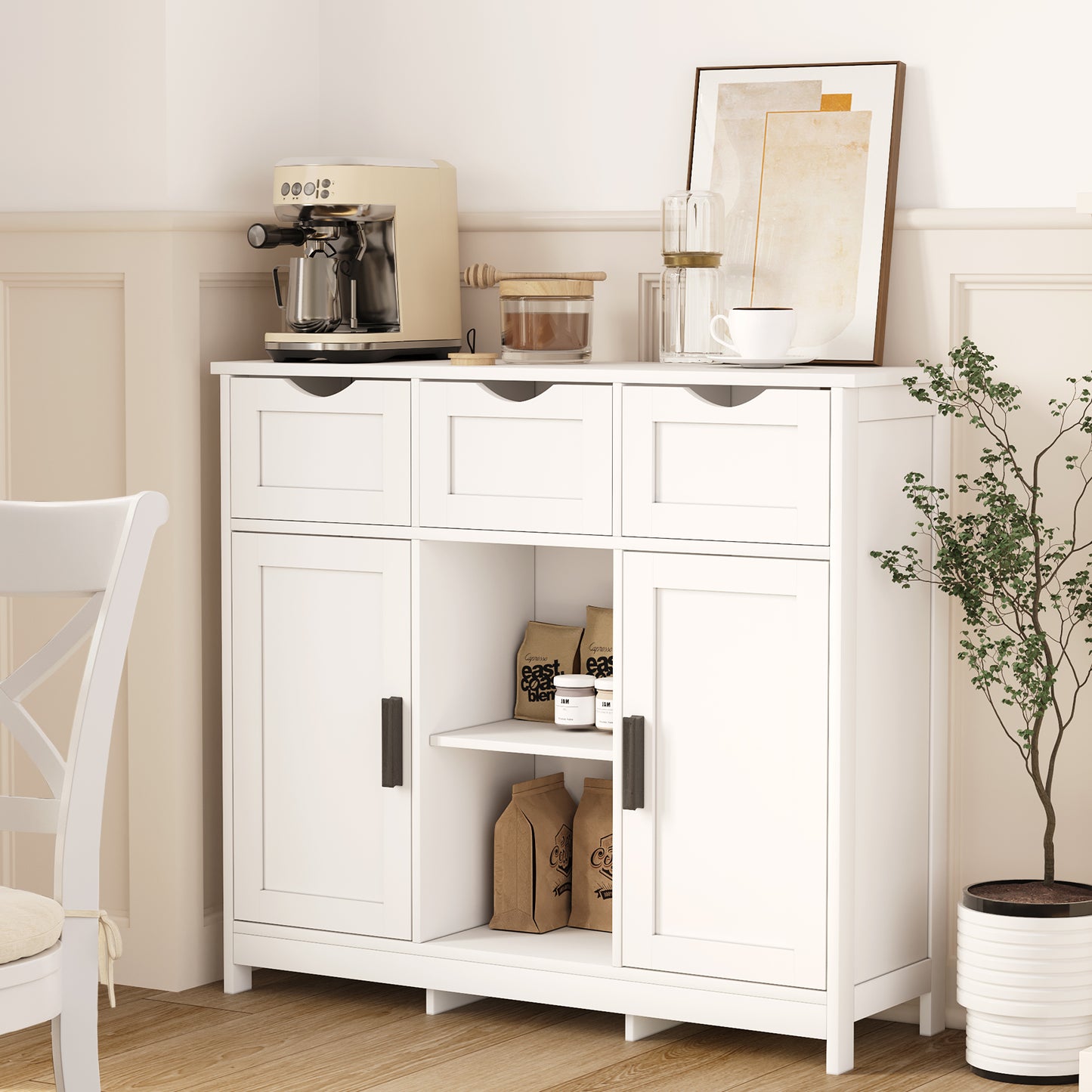 Semiocthome Kitchen Sideboard with 3 Drawers and 2 Storage Cabinets
