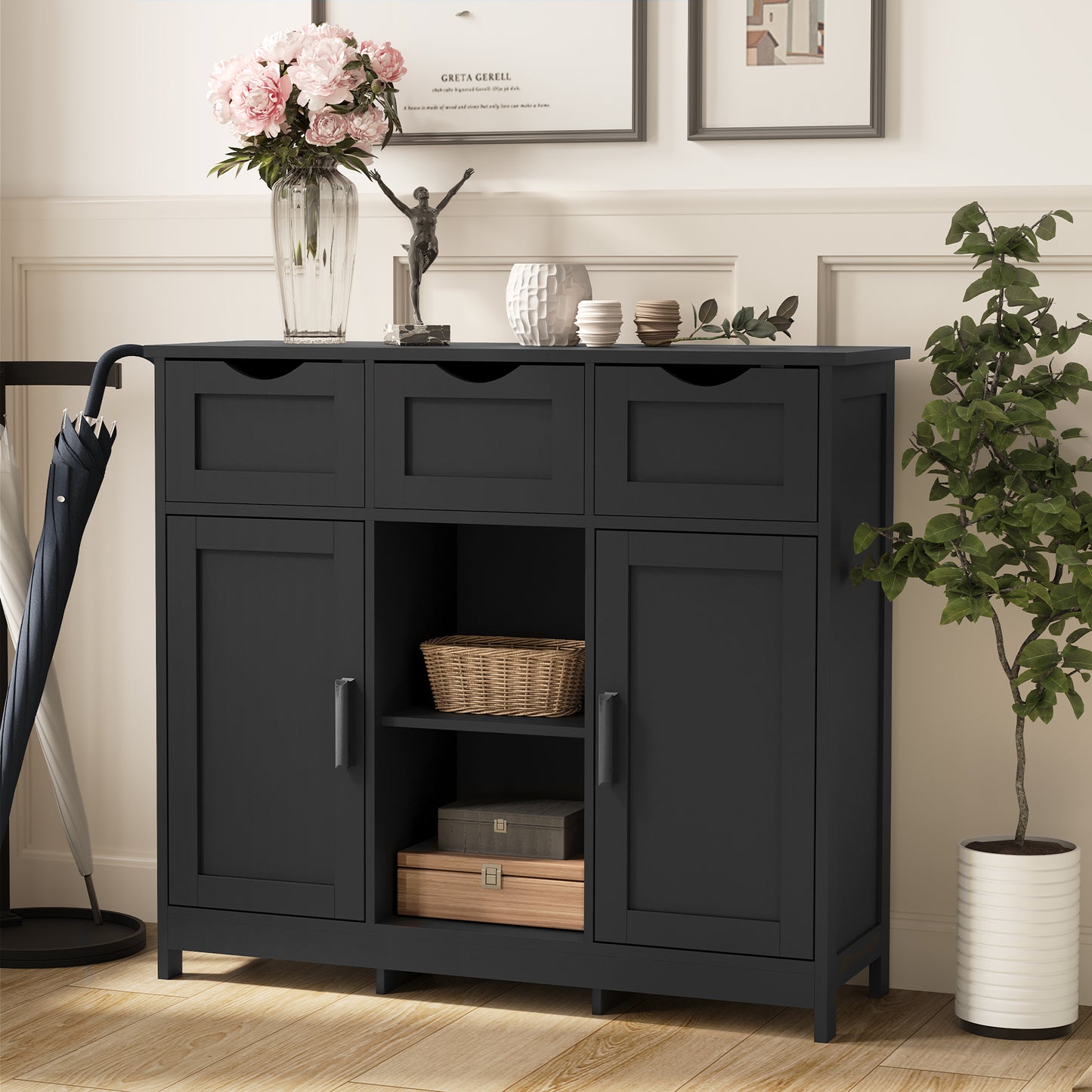 Semiocthome Kitchen Sideboard with 3 Drawers and 2 Storage Cabinets
