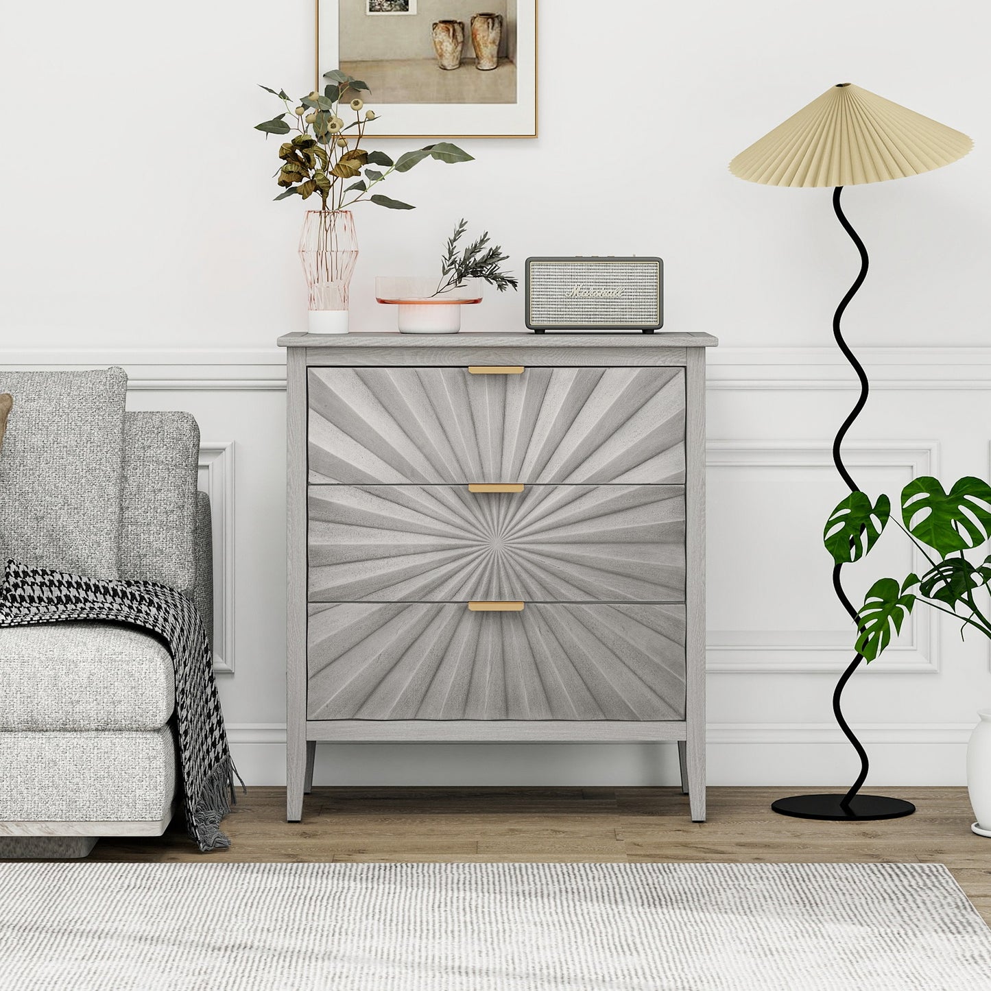 Algherohein Modern Chest of 3 Drawers,Dressers for Bedroom,Gray