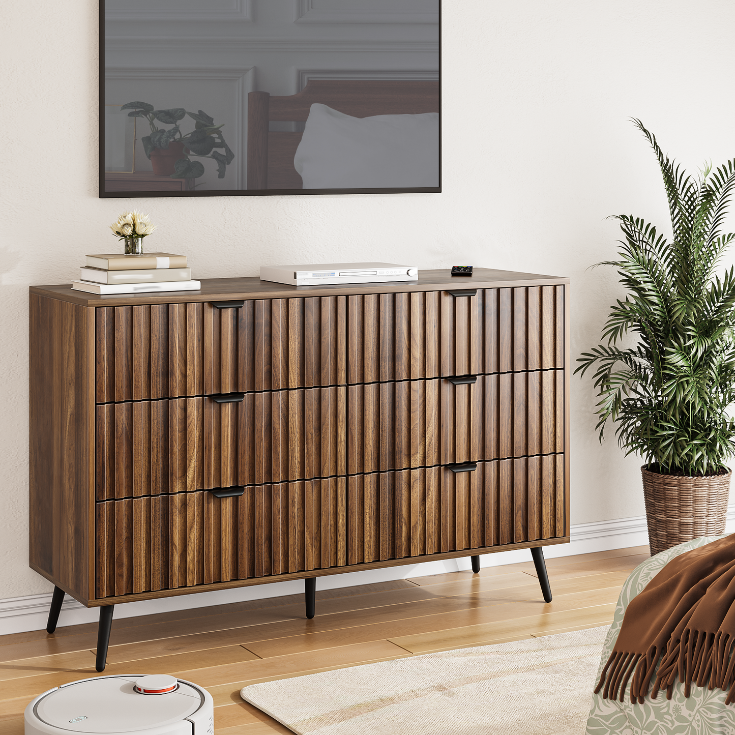 Algherohein Walnut Chest of Drawers,Wood Dressers for Bedroom Drawer