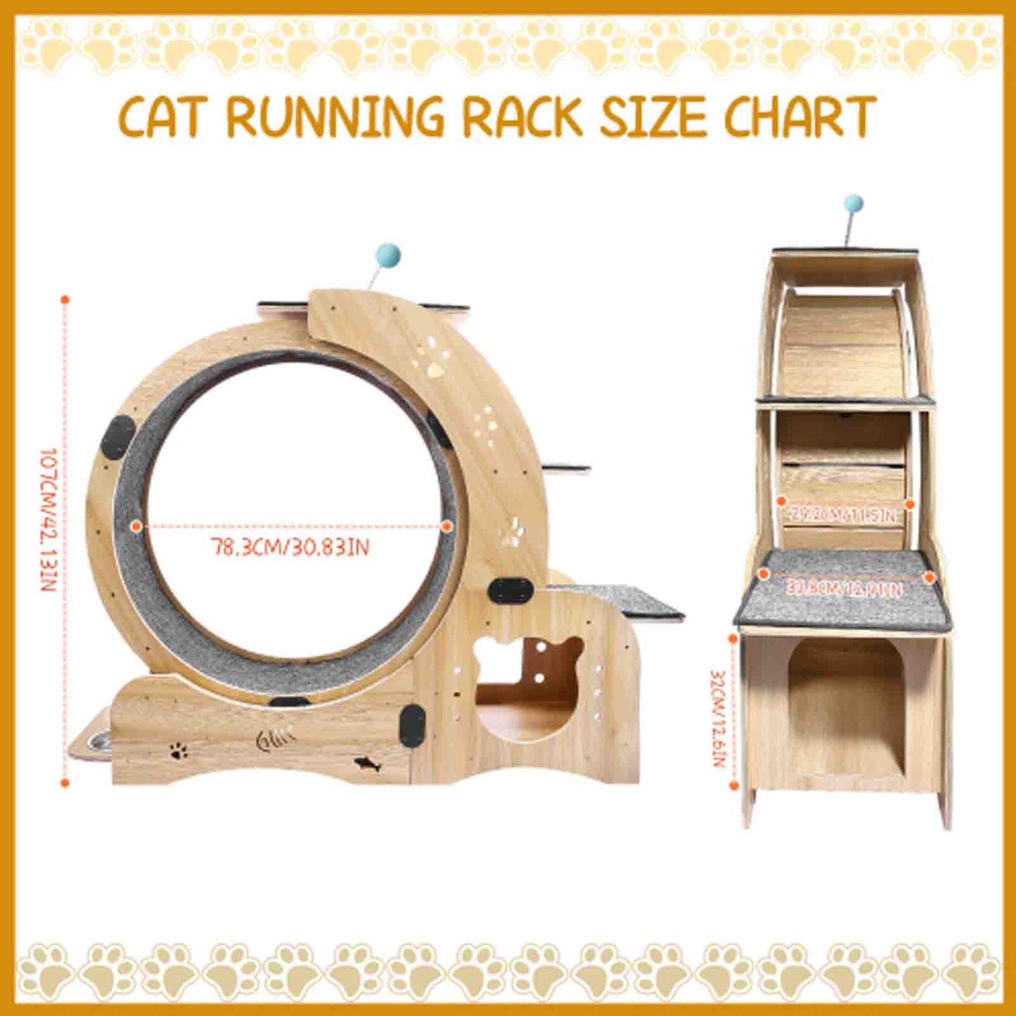 Smart FENDEE Cat Exercise Wheel Wood Treadmill with Carpeted Runway Kitty Sport Toy for Indoor