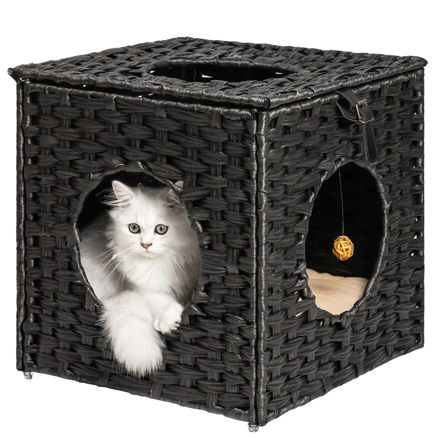 Algherohein Rattan Cat Houses for Indoors,Pet Cat Tunnel Toys Gifts,Cat Crate Bed and Nest