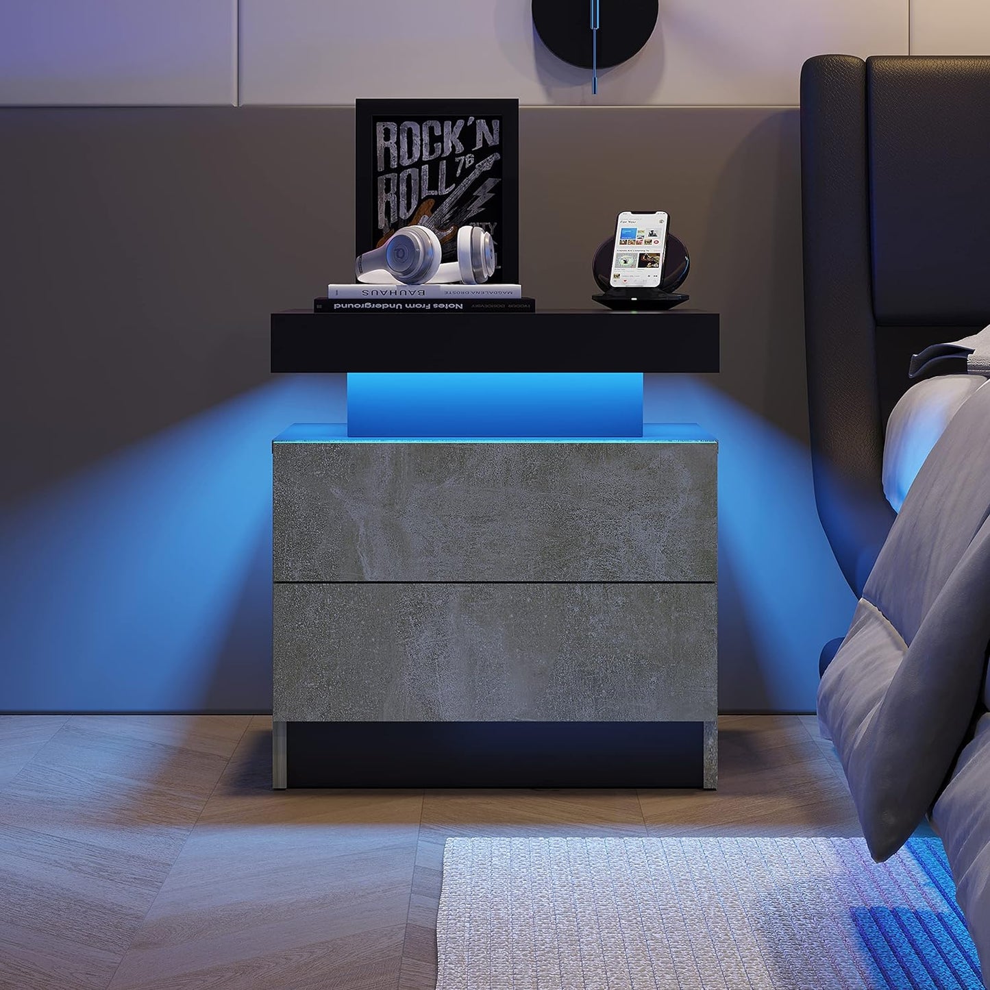 Algherohein Bedroom LED Nightstand with 2 Drawers,End Tables Side Tables for Living Room