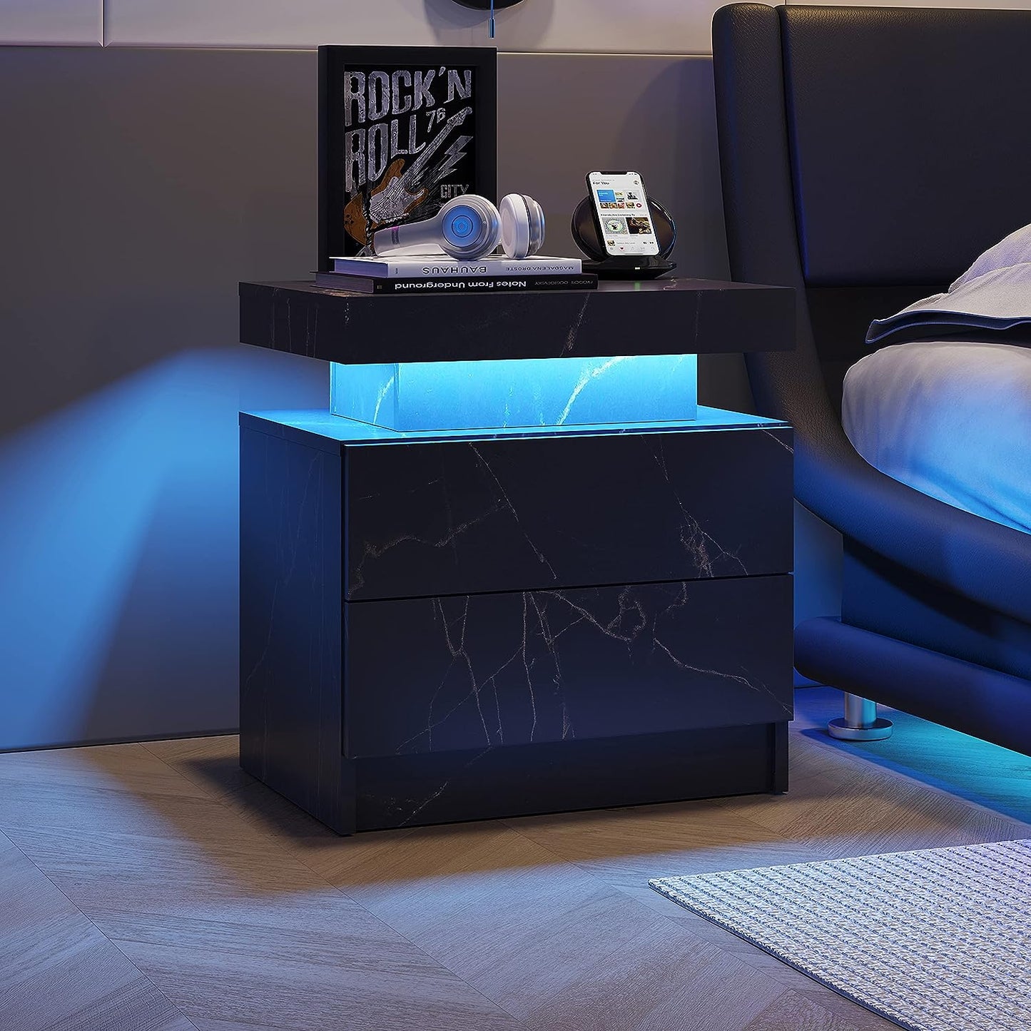 Algherohein Bedroom LED Nightstand with 2 Drawers,End Tables Side Tables for Living Room