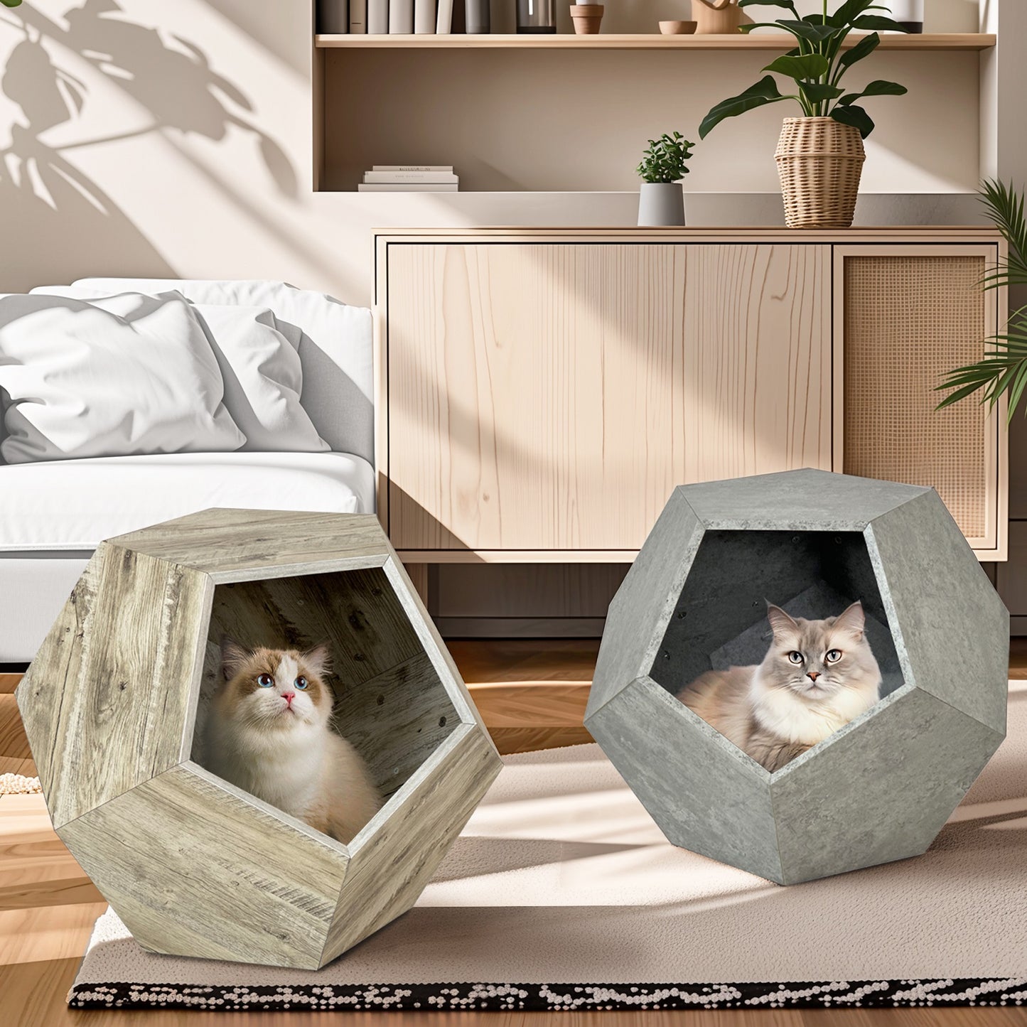 Algherohein Indoor Cat House Pet End Table,Wood Cat Bed Furniture for Living Room Bedroom