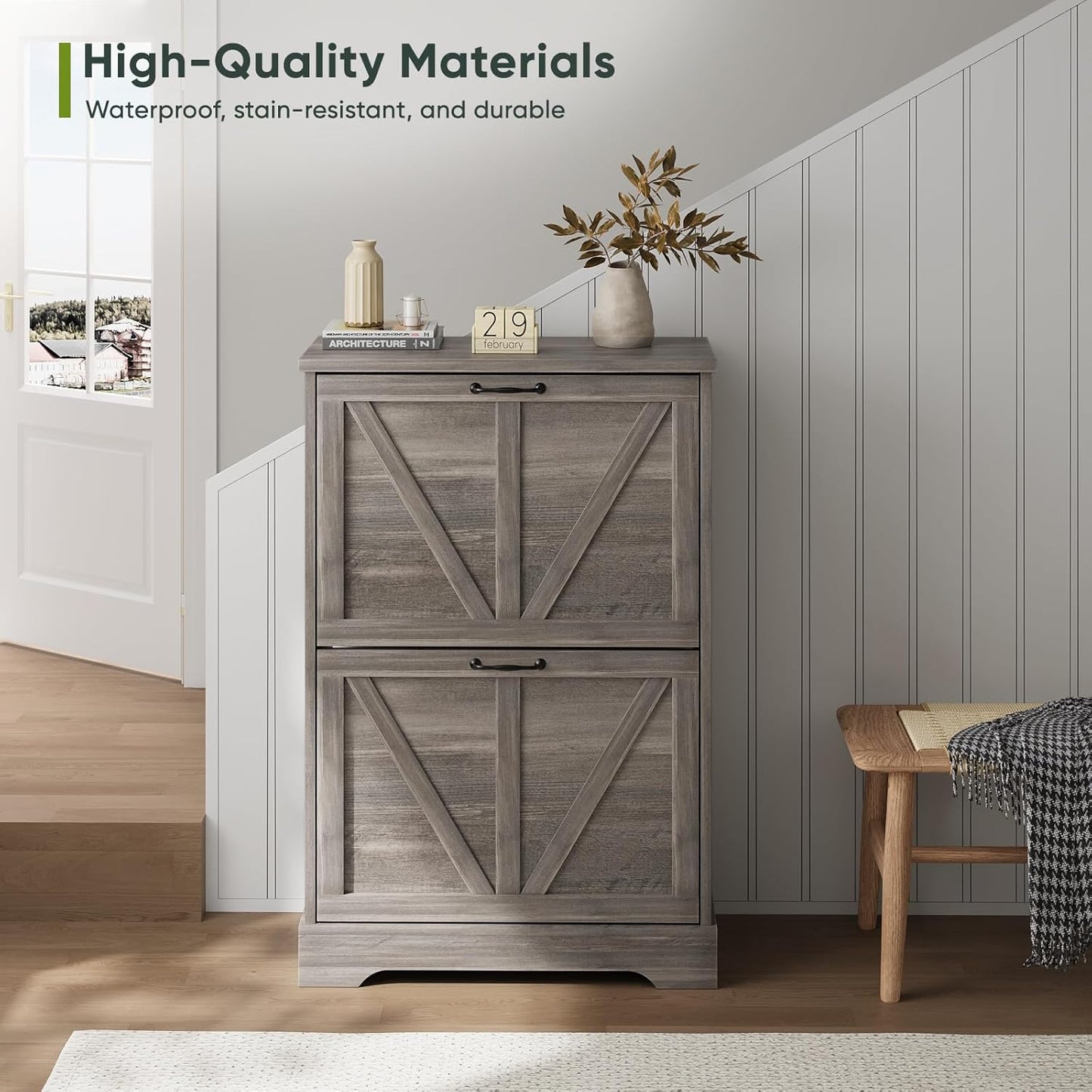 Semiocthome Shoe Cabinet with 2 Flip Drawers