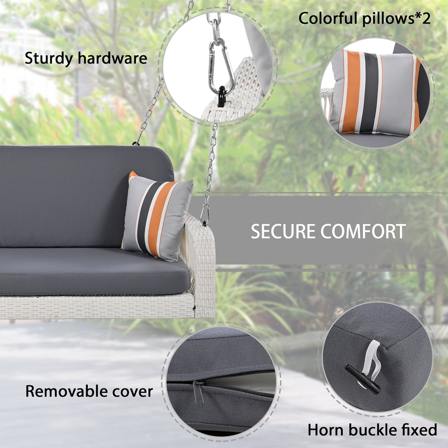 Algherohein 2-3 Seat Outside Porch Swing Set for Adults,Patio Garden Swing Hanging Chair