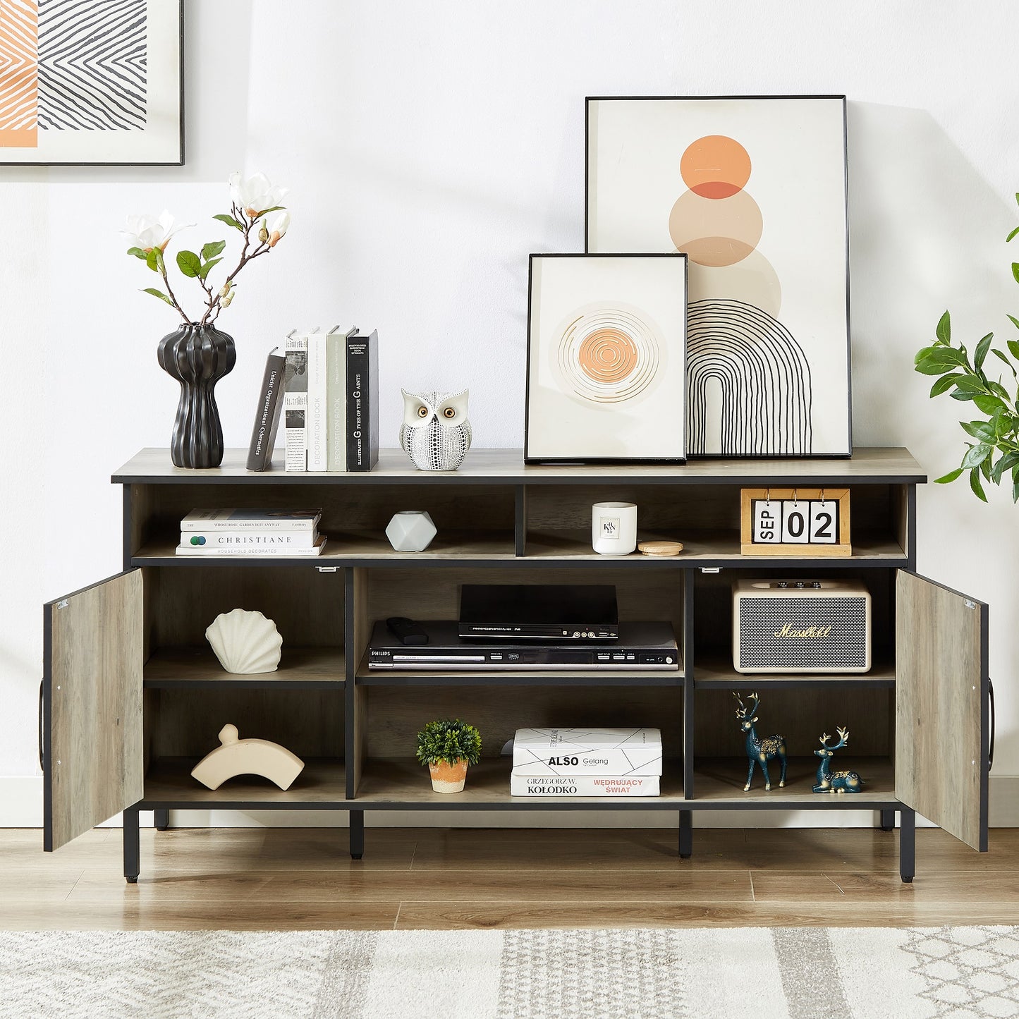 Algherohein Modern TV Stand for 65 inch,58in Length Entertainment Center for TVs Shelves Cabinets