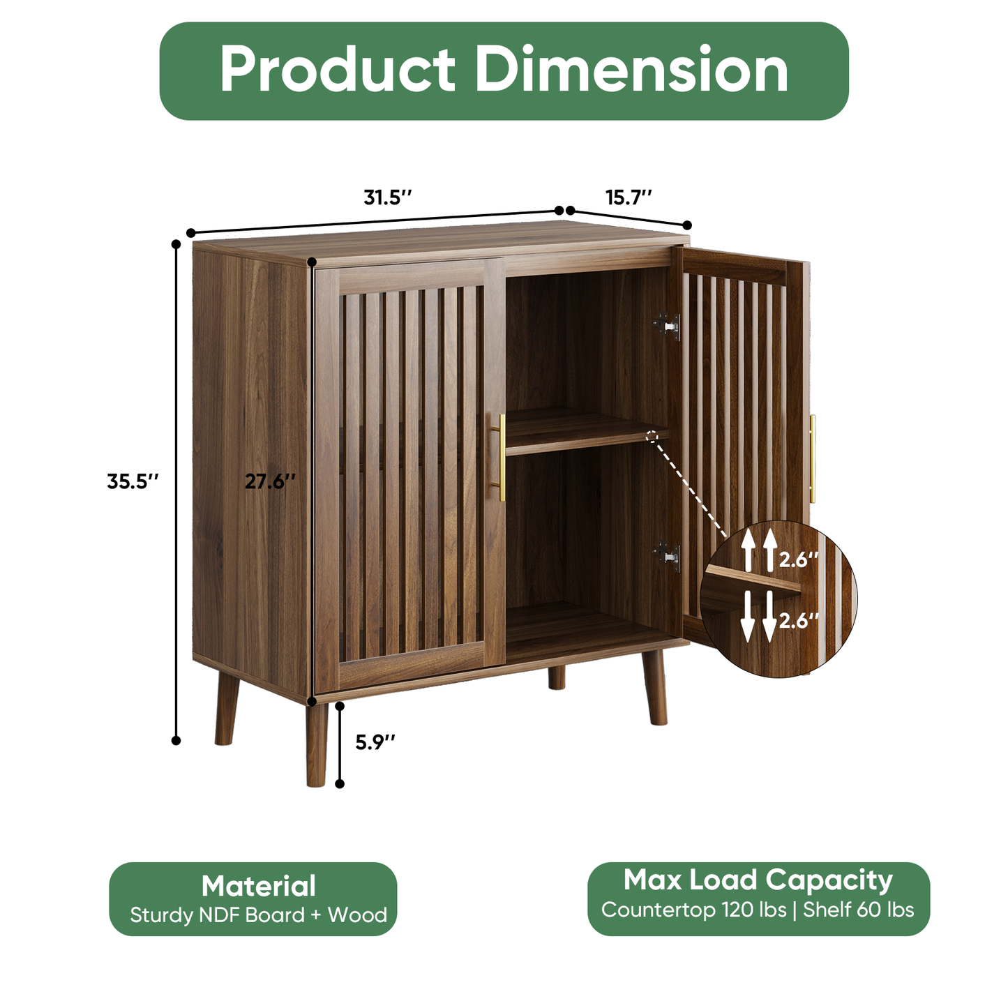Algherohein Buffet Cabinet with Storage,Sideboard Kitchen Storage Cabinet with Adjustable Shelf