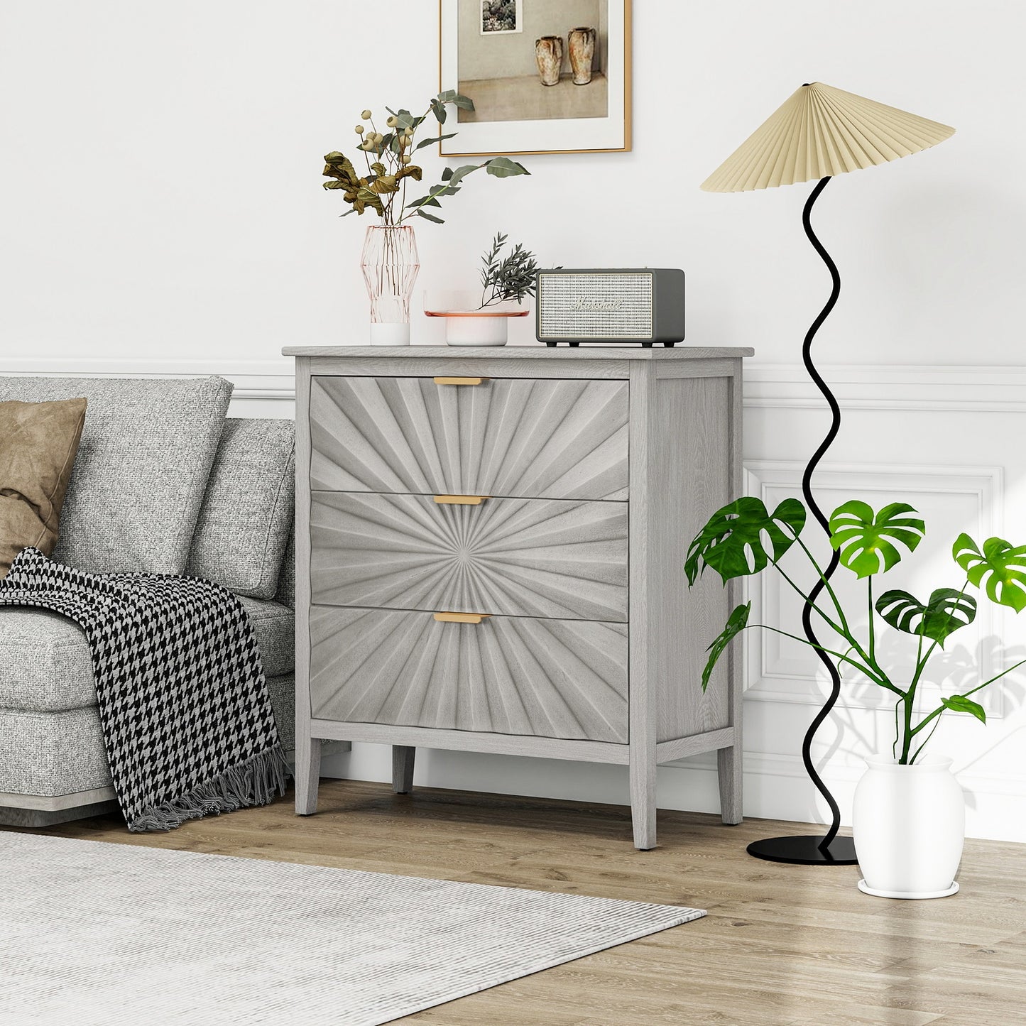 Algherohein Modern Chest of 3 Drawers,Dressers for Bedroom,Gray