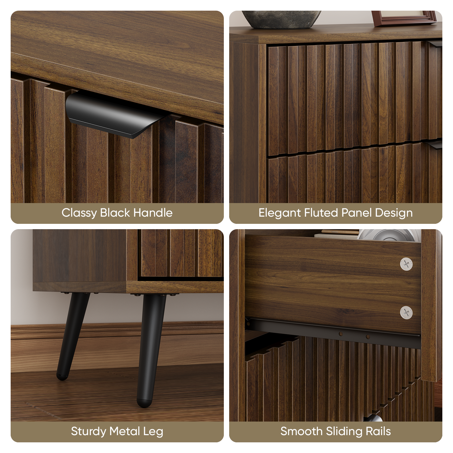 Algherohein Walnut Chest of Drawers,Wood Dressers for Bedroom Drawer