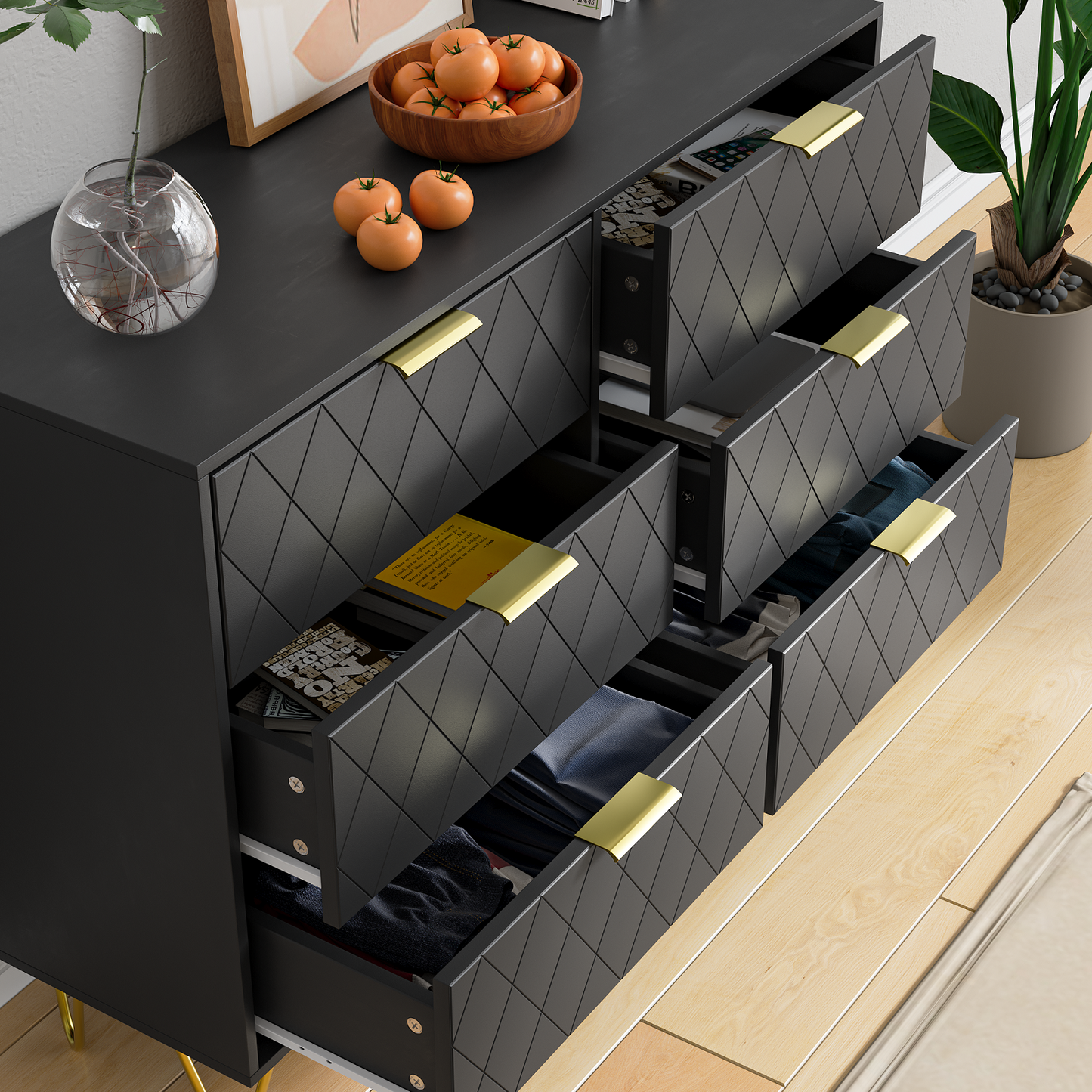 Algherohein 6 Drawers Dressers for Bedroom,Double Chest of Drawers