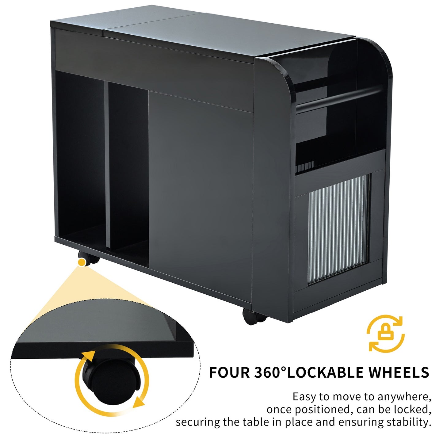 Algherohein Extendable End Table with Wheels,Modern Storage Side Table