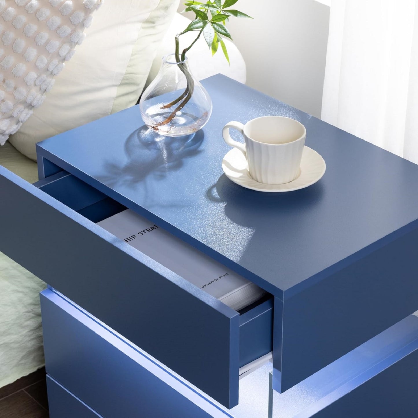 Algherohein 3 Drawer White Nightstand with LED Lights,Side Tables End Tables for Bedroom