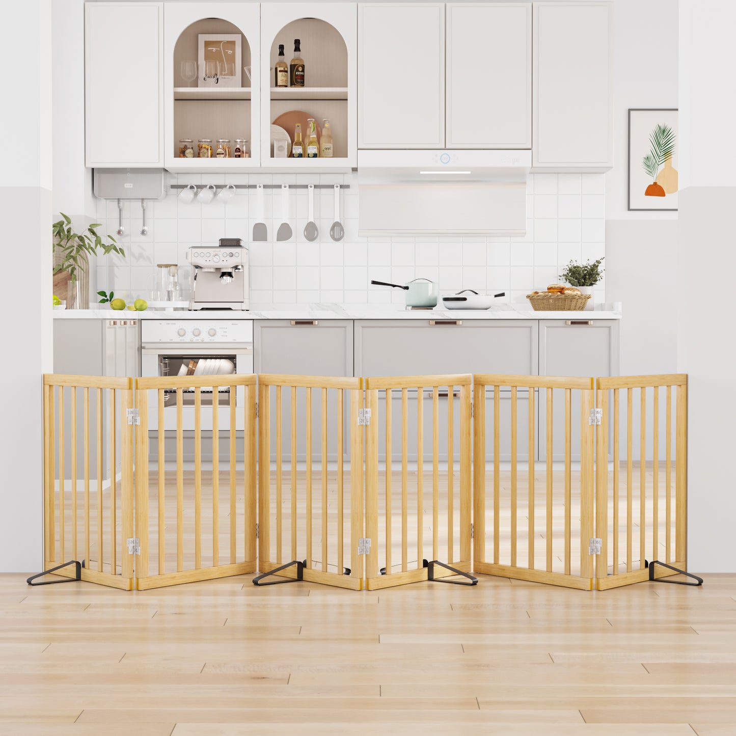 Algherohein Dog Gate for Inside,Bamboo Freestanding Pet Gate for Doorways
