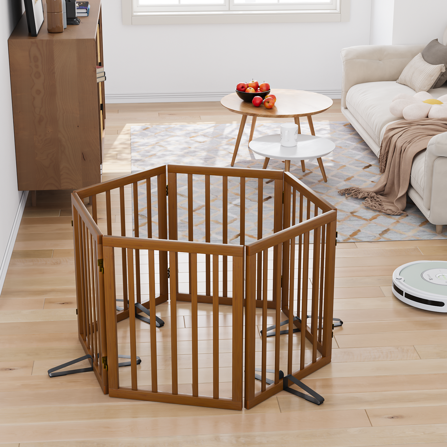 Algherohein Dog Gate for Inside,Bamboo Freestanding Pet Gate for Doorways